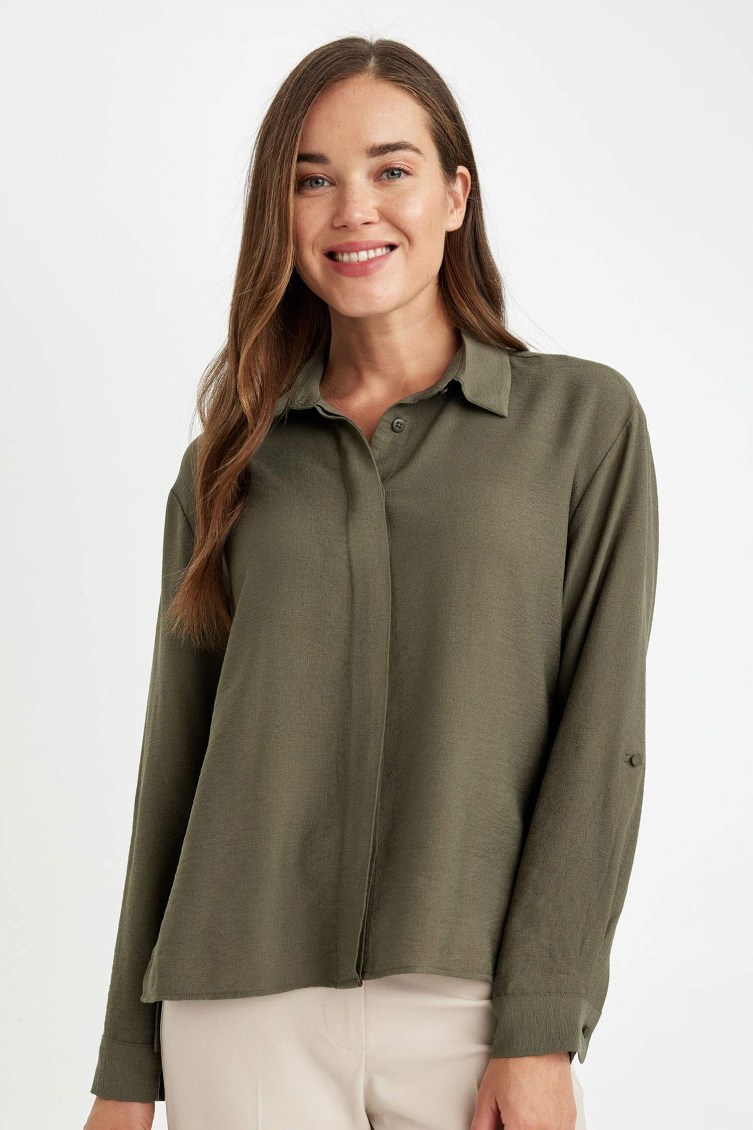 Regular Fit Shirt Collar Long Sleeve Blouse