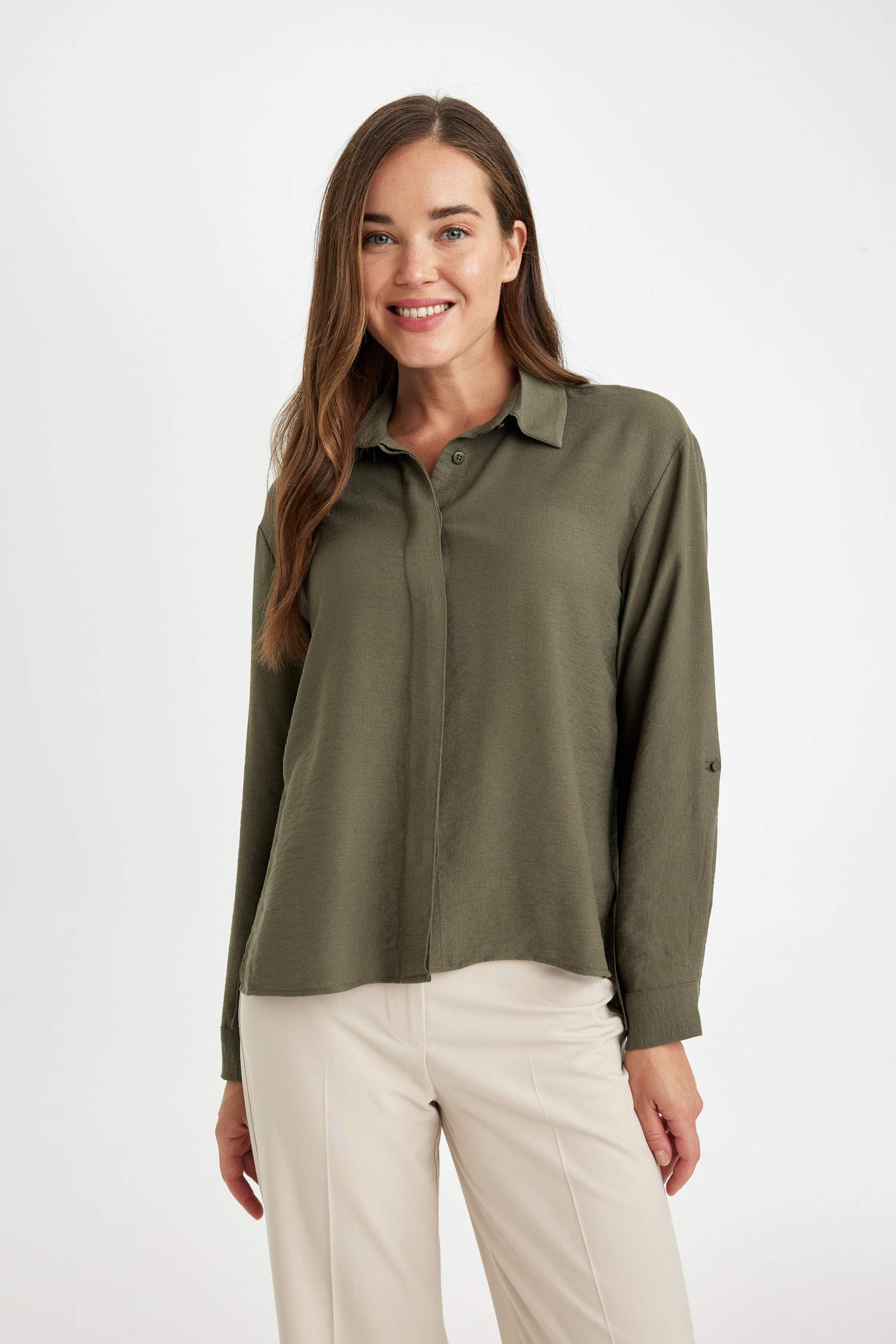 Regular Fit Shirt Collar Long Sleeve Blouse