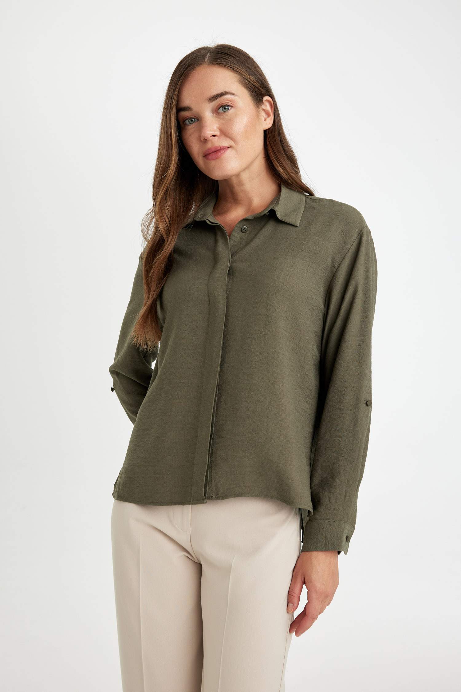 Regular Fit Shirt Collar Long Sleeve Blouse