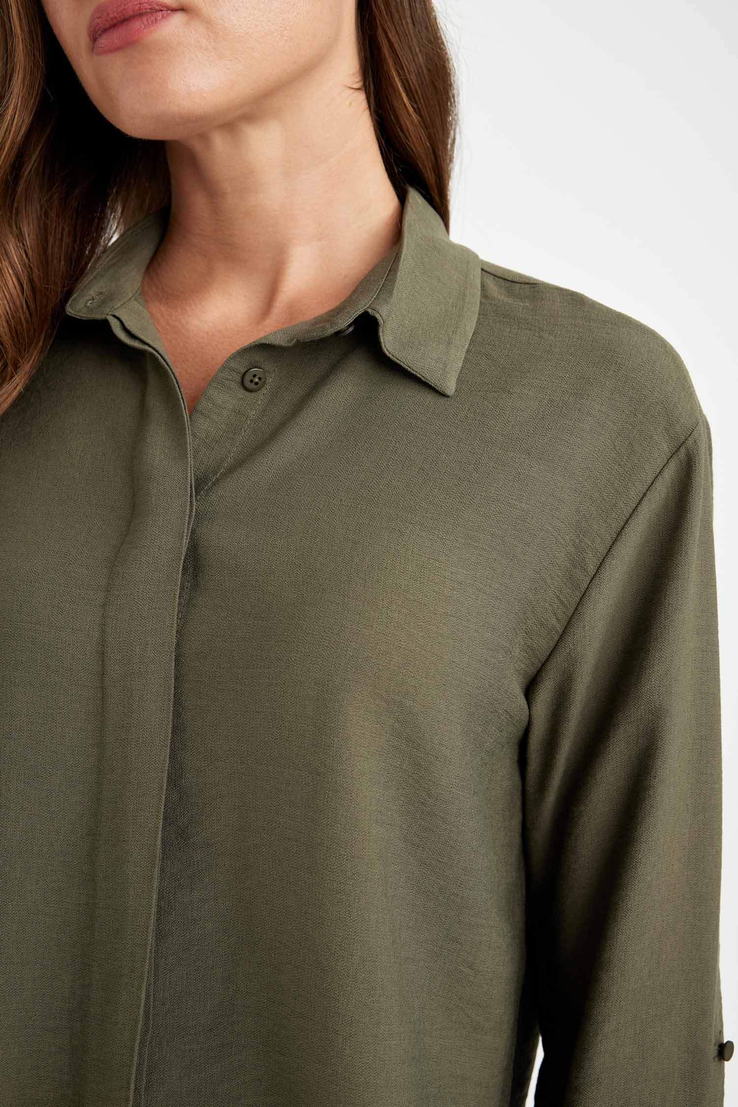 Regular Fit Shirt Collar Long Sleeve Blouse