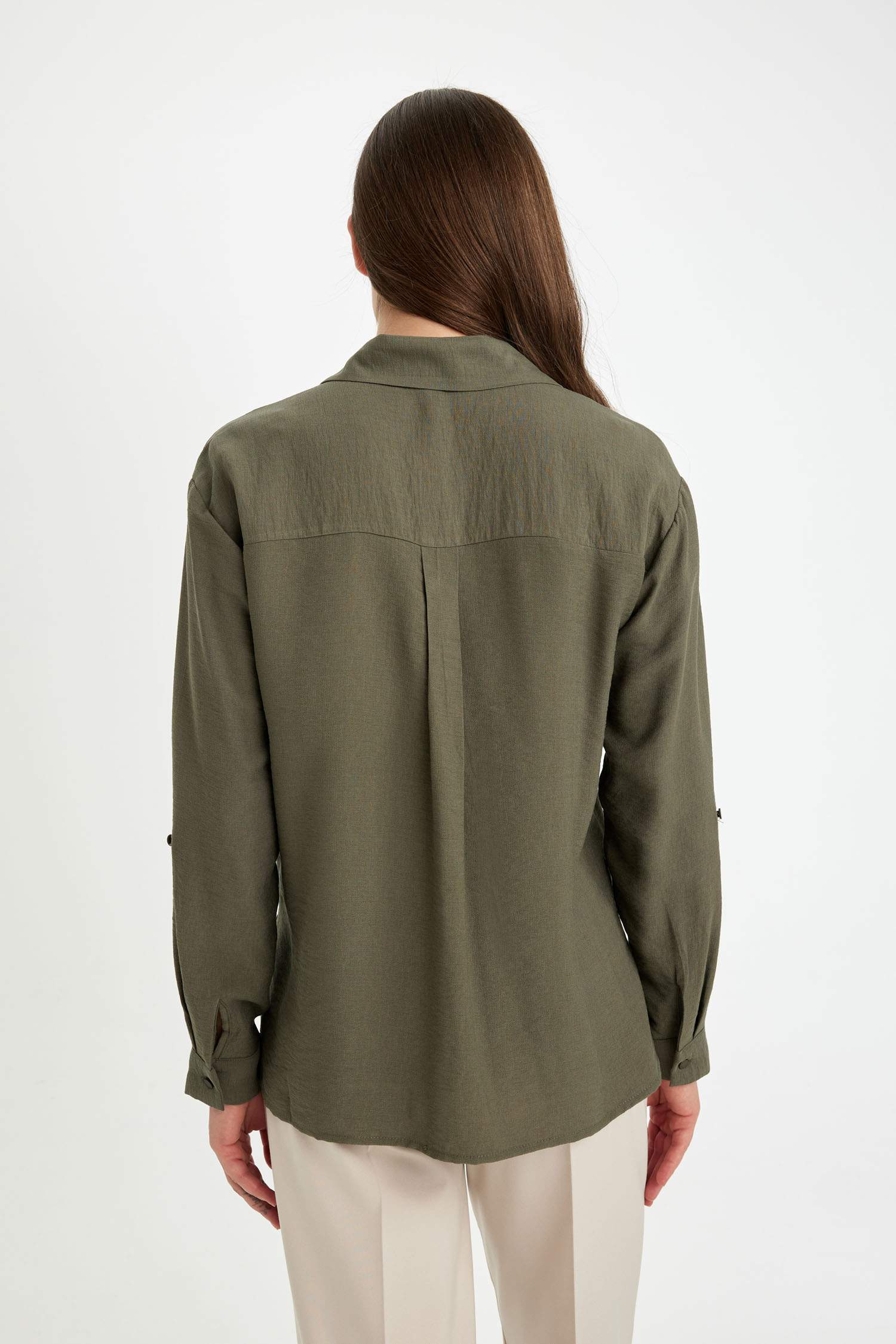 Regular Fit Shirt Collar Long Sleeve Blouse