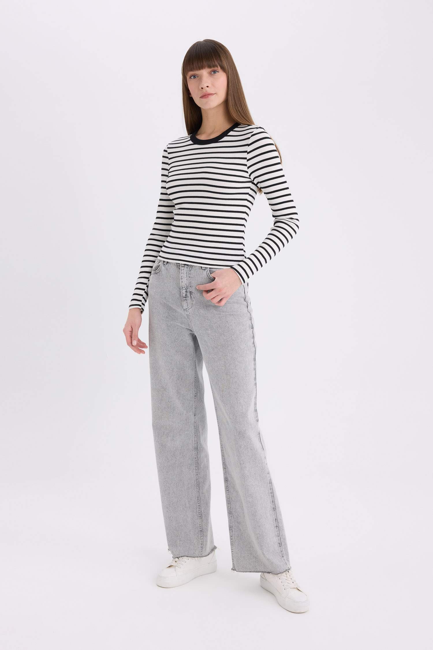 Slim Fit Crew Neck Striped Long Sleeve T-Shirt