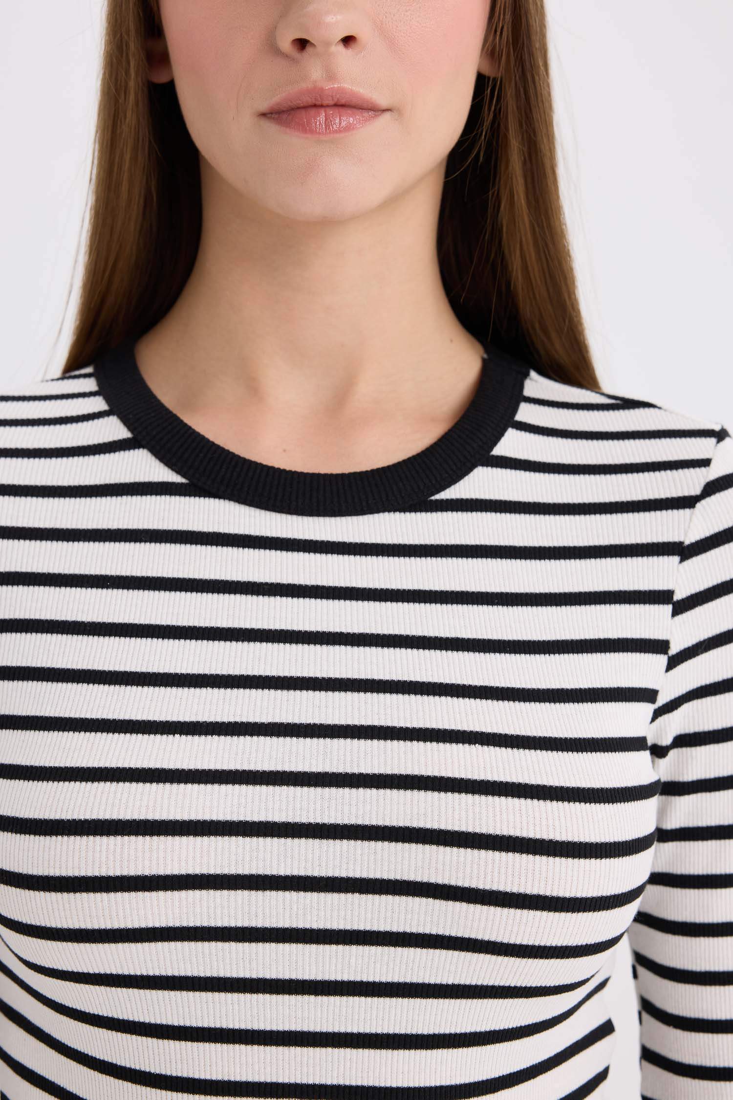 Slim Fit Crew Neck Striped Long Sleeve T-Shirt