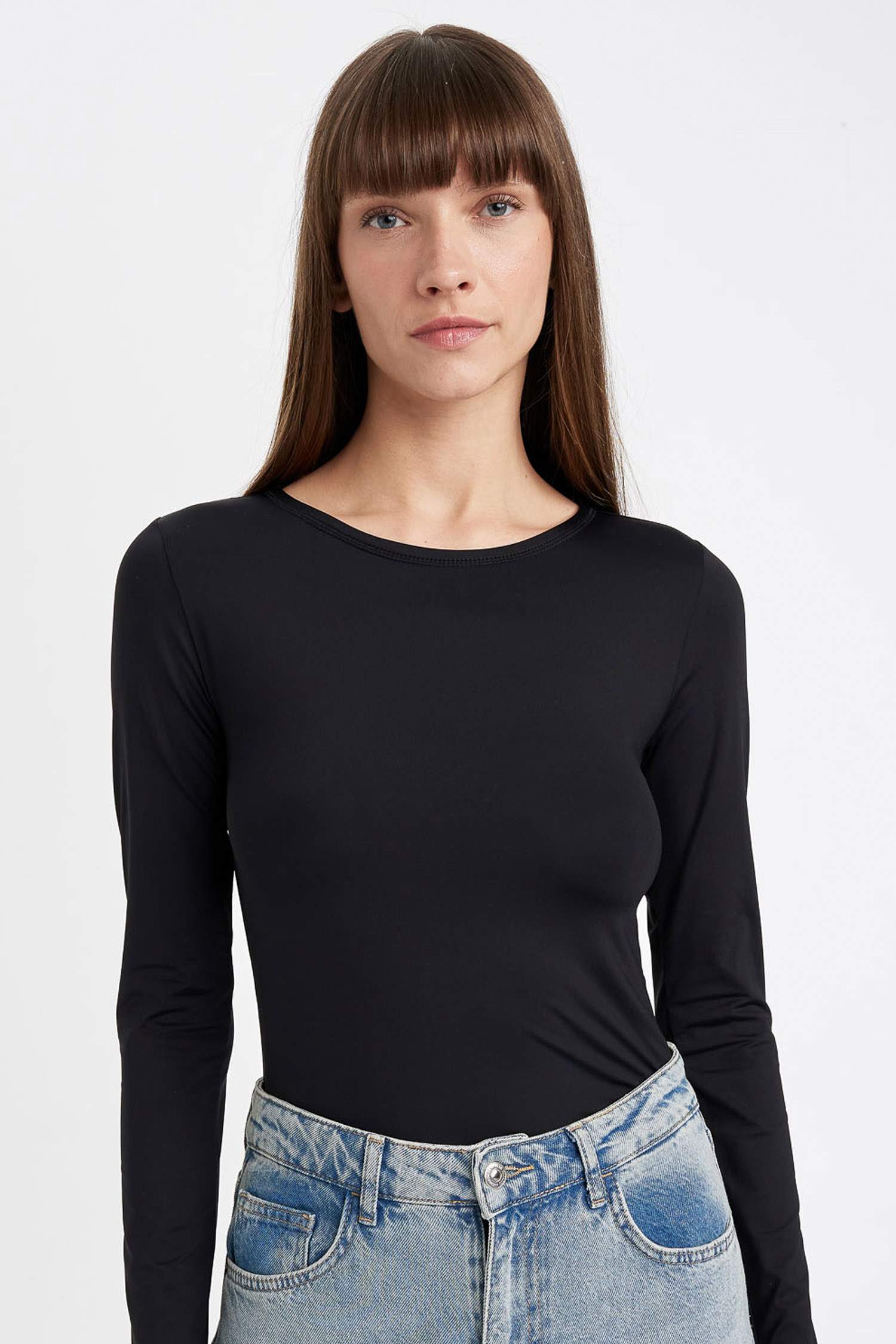 Black Slim Fit Crew Neck Basic Long Sleeve T-Shirt