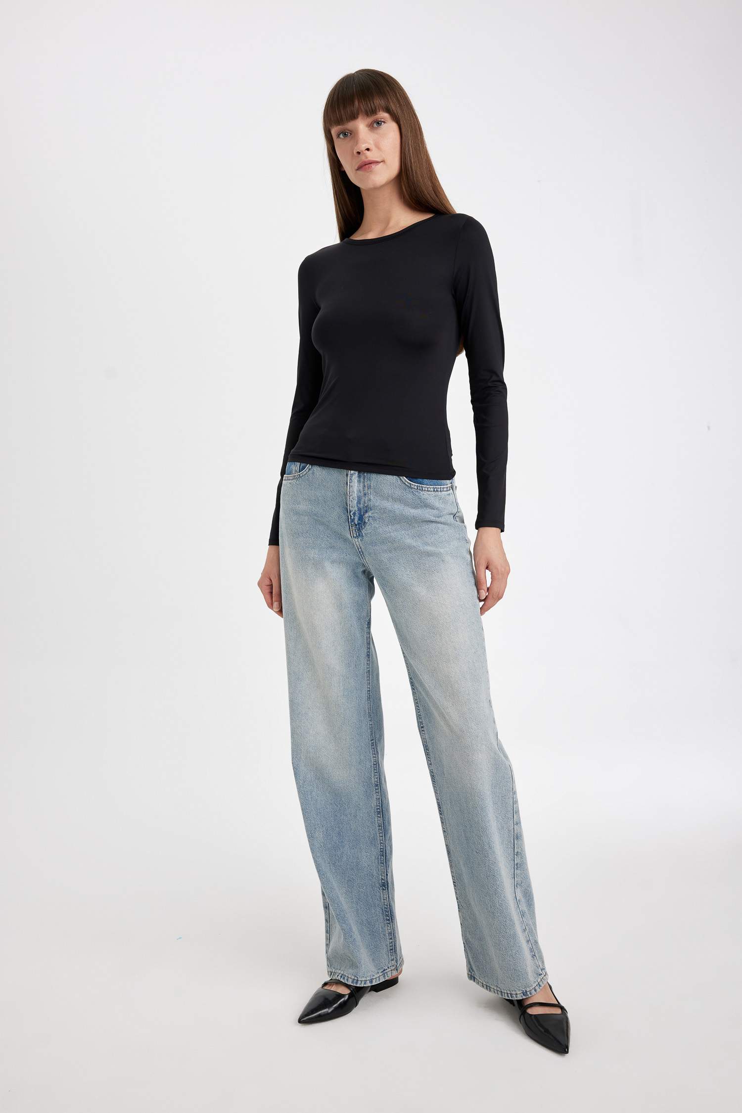 Black Slim Fit Crew Neck Basic Long Sleeve T-Shirt