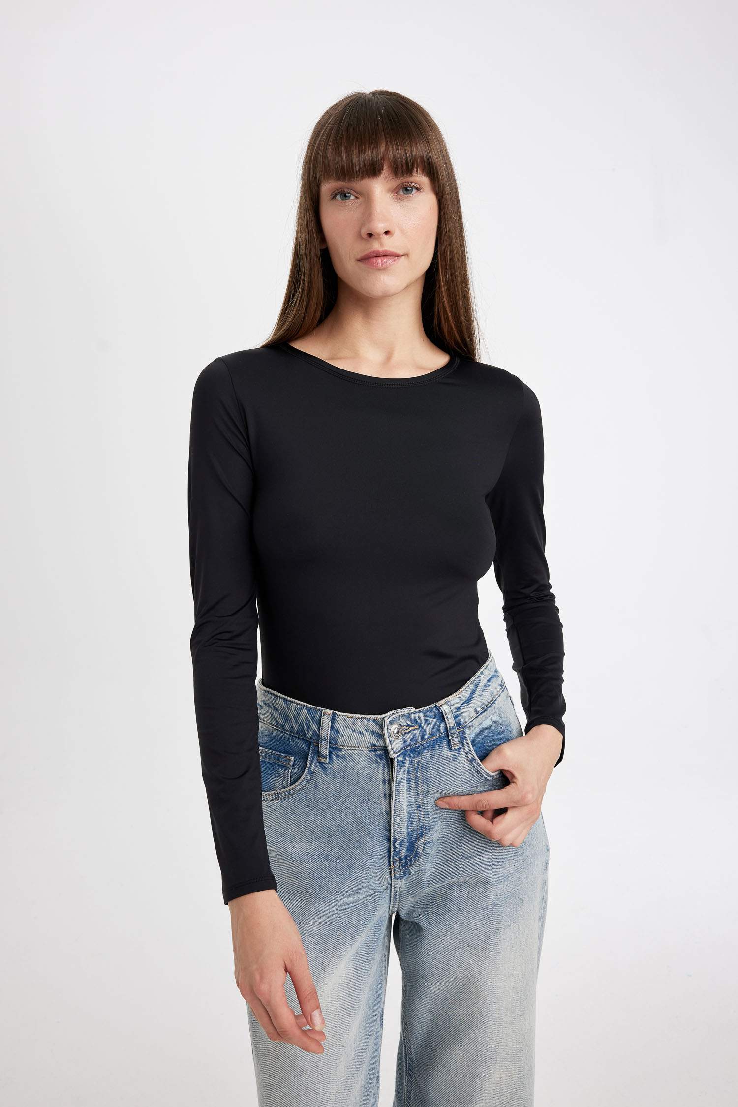 Black Slim Fit Crew Neck Basic Long Sleeve T-Shirt