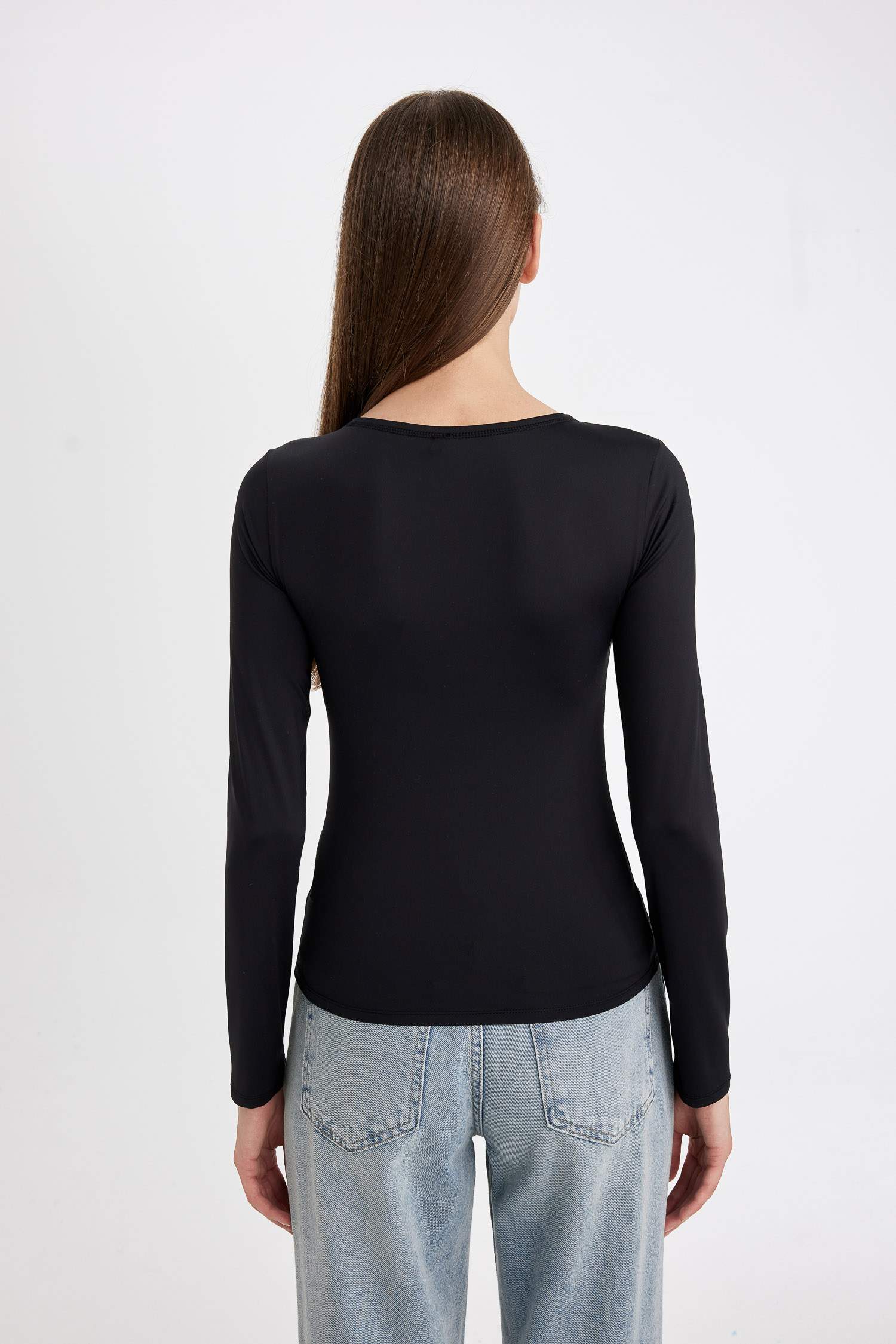 Black Slim Fit Crew Neck Basic Long Sleeve T-Shirt