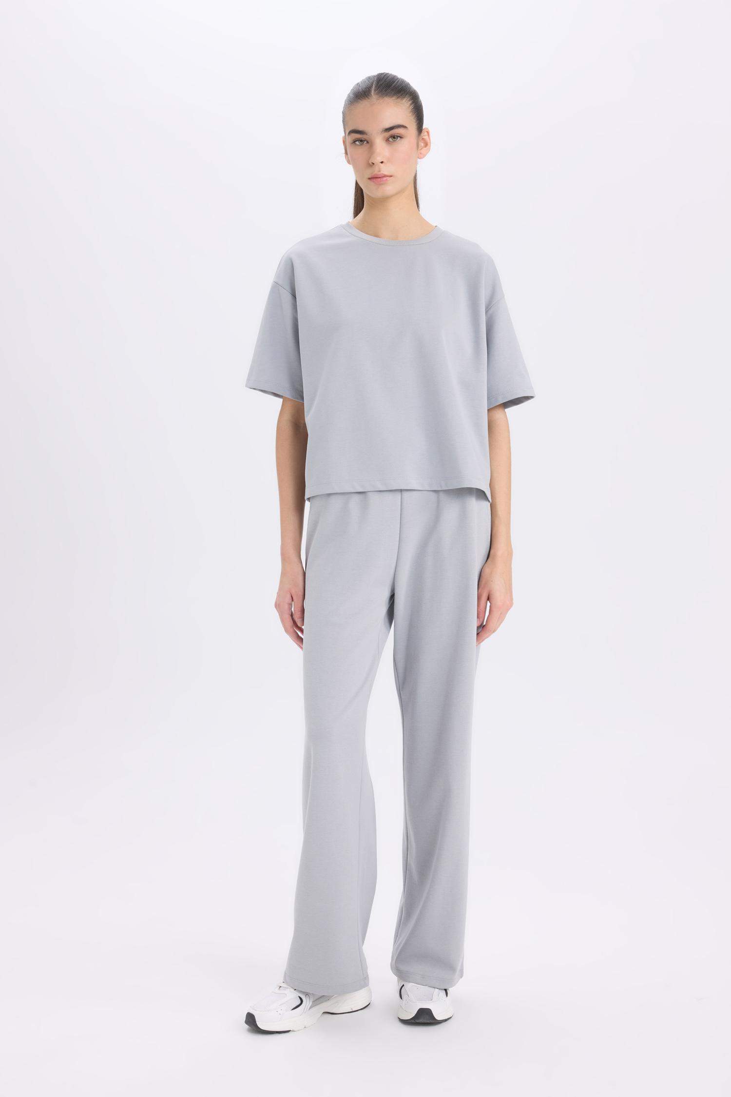 Wide Leg Geniş Paça Eşofman Altı Beli Lastikli Cepli Basic Düz