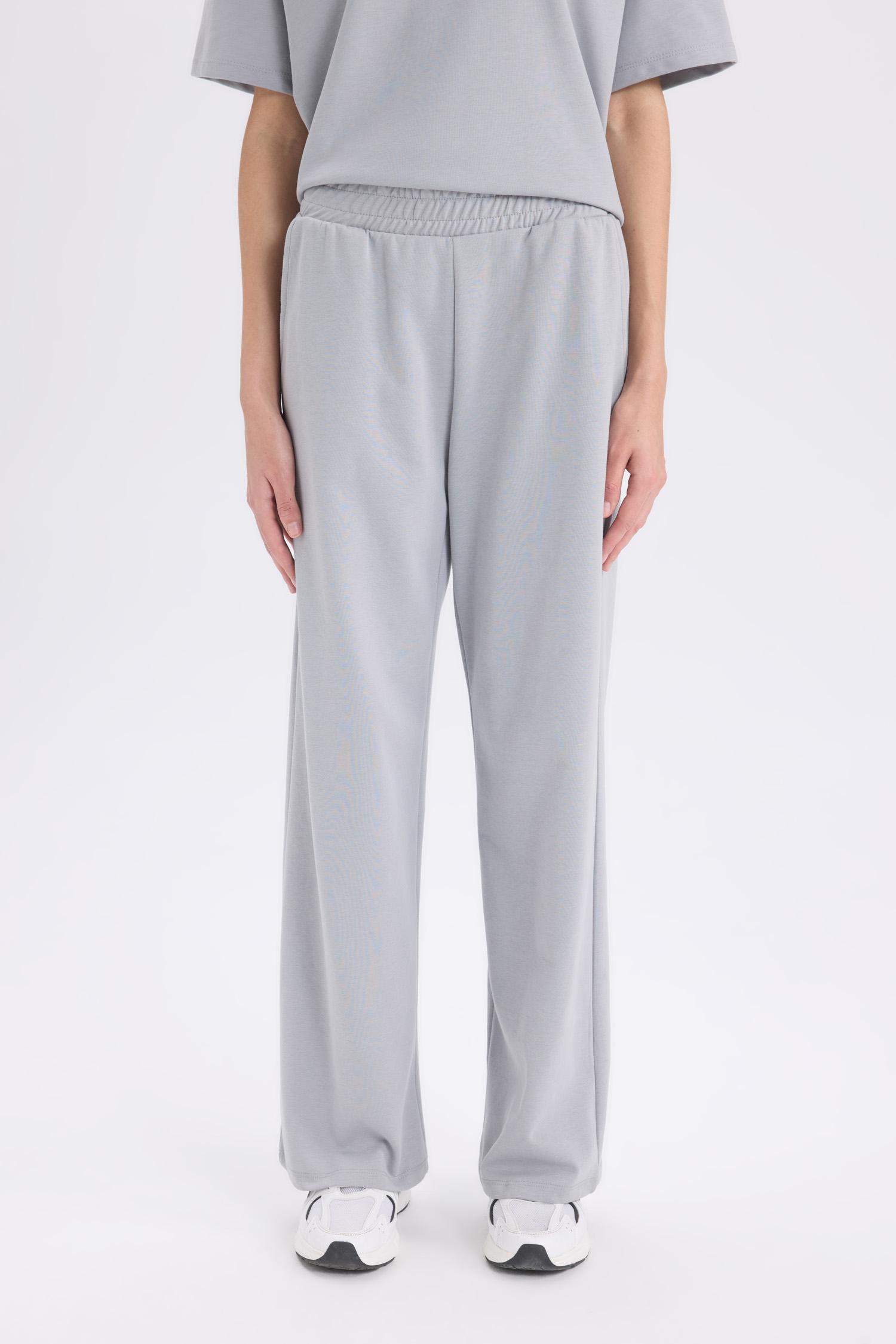 Wide Leg Geniş Paça Eşofman Altı Beli Lastikli Cepli Basic Düz