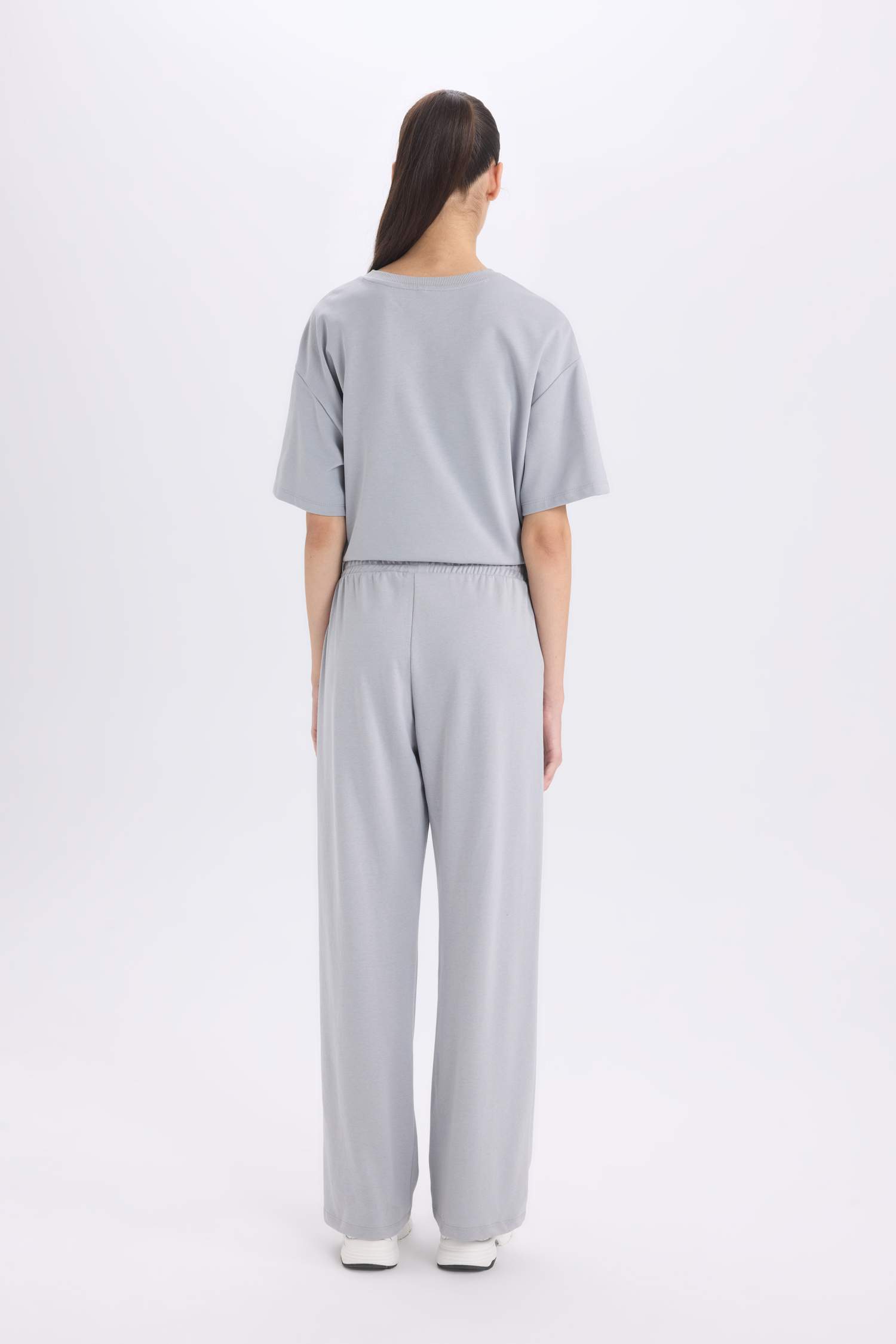 Wide Leg Geniş Paça Eşofman Altı Beli Lastikli Cepli Basic Düz