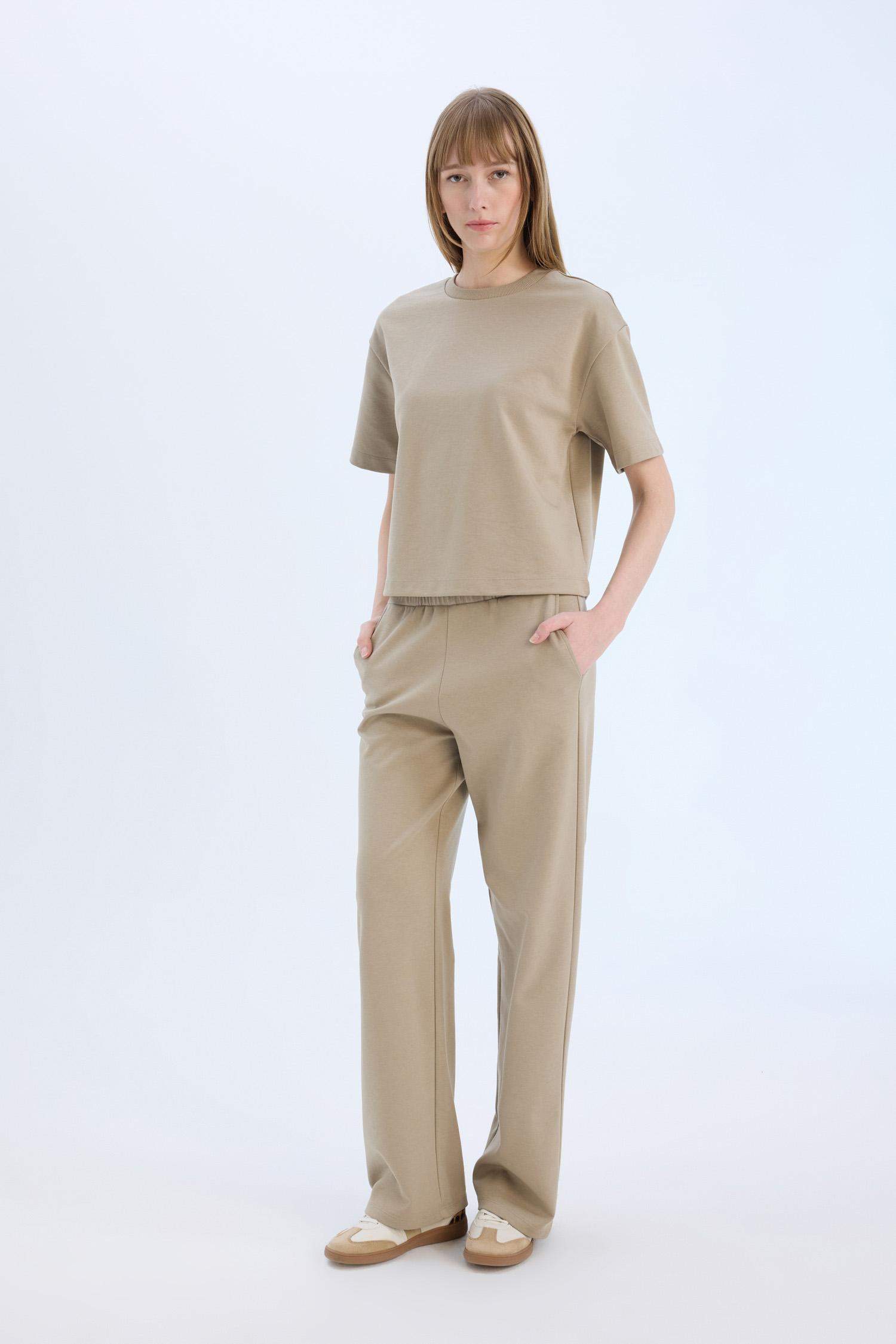 Wide Leg Geniş Paça Eşofman Altı Beli Lastikli Cepli Basic Düz