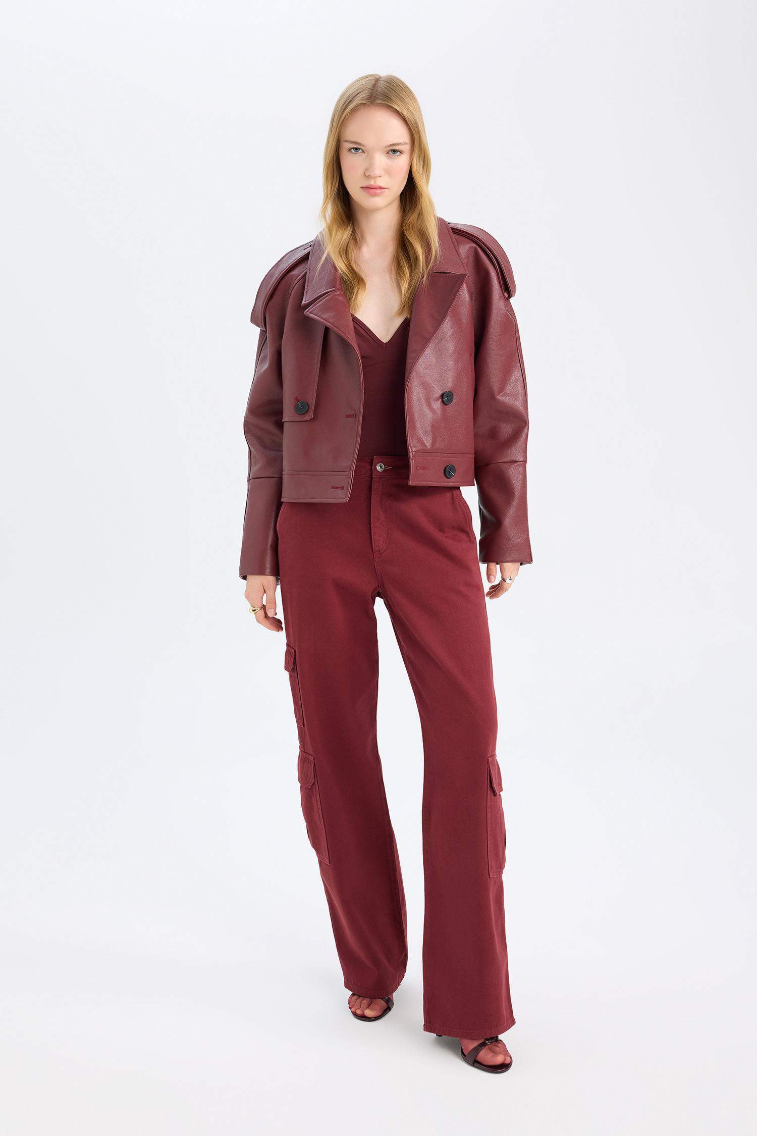 Straight Fit Gabardin Pantolon Kargo Cepli Normal Bel Düz Paça