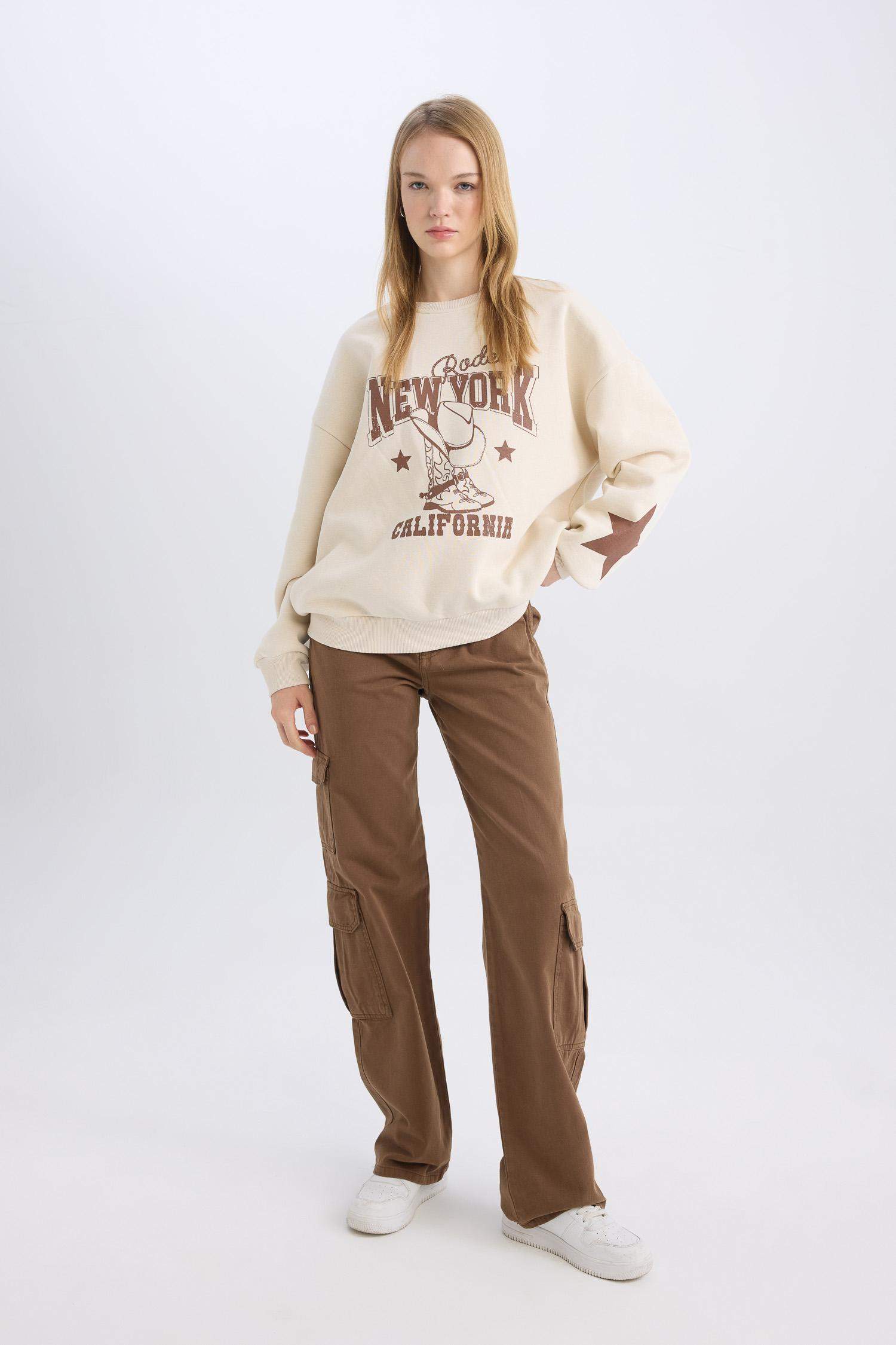 Straight Fit Gabardin Pantolon Kargo Cepli Normal Bel Düz Paça