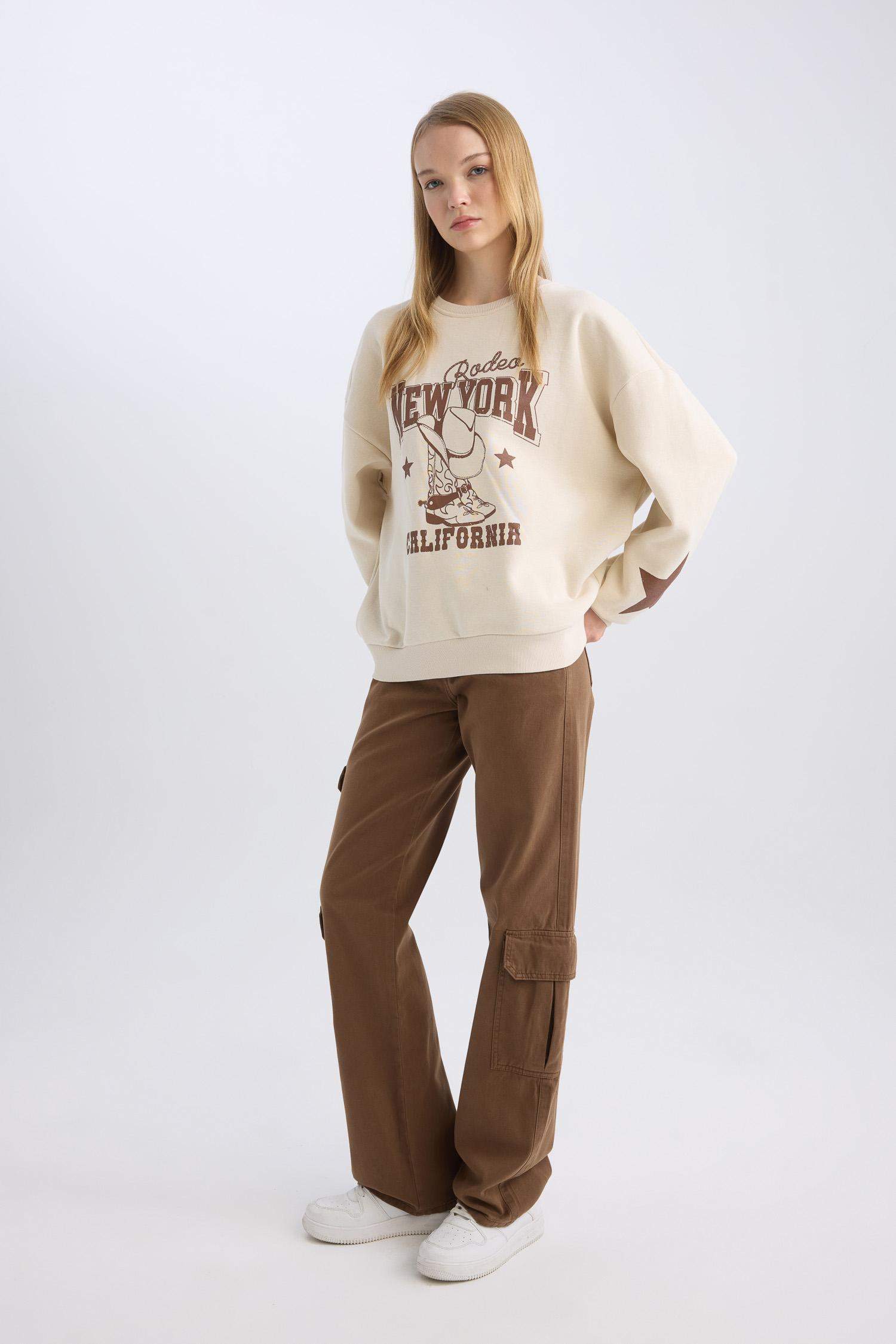 Straight Fit Gabardin Pantolon Kargo Cepli Normal Bel Düz Paça