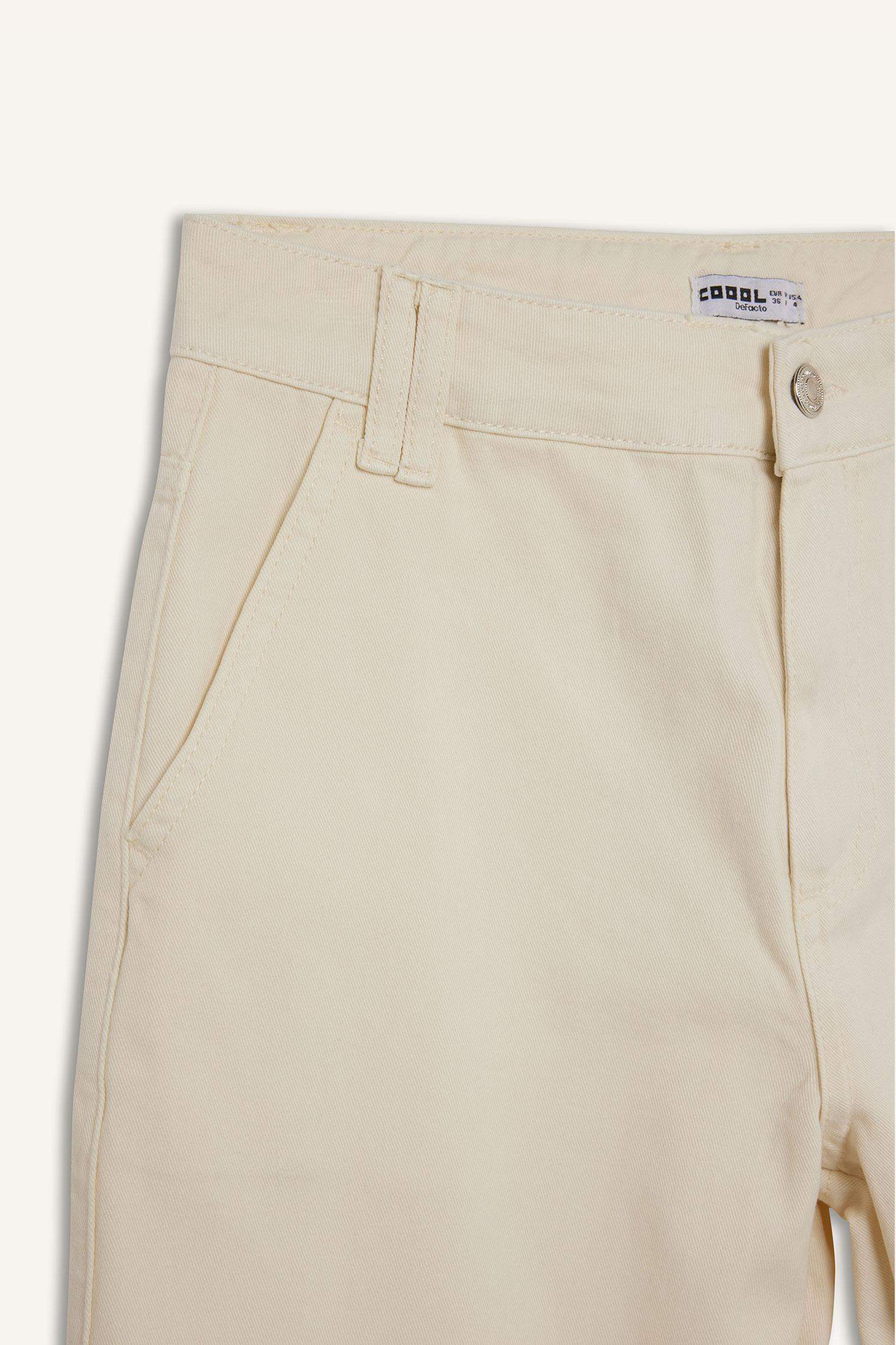 Straight Fit Gabardin Pantolon Kargo Cepli Normal Bel Düz Paça