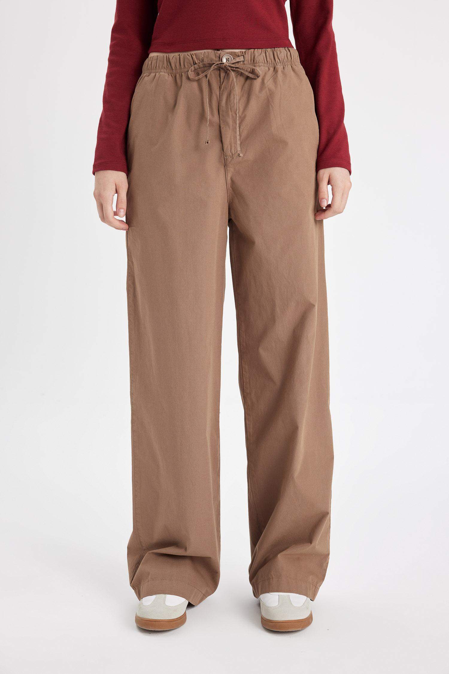 Coool Straight Fit Poplin Pantolon Basic Düz Cepli Lastikli Bel Bağcıklı