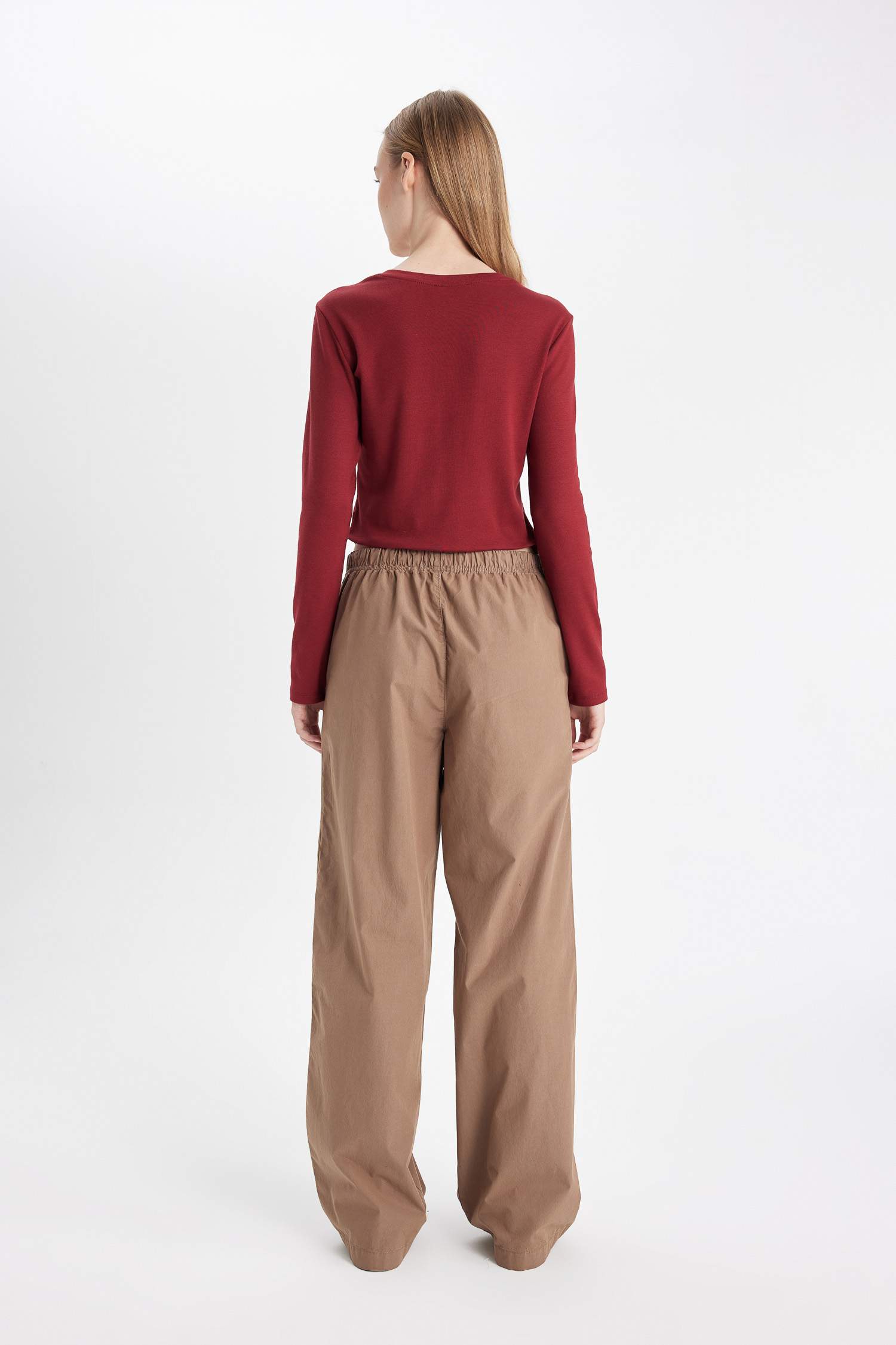 Coool Straight Fit Poplin Pantolon Basic Düz Cepli Lastikli Bel Bağcıklı