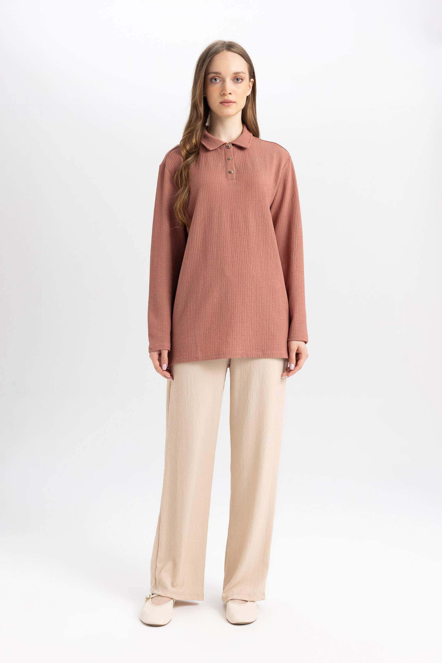 Regular Fit Polo Shirt Long Sleeve Tunic