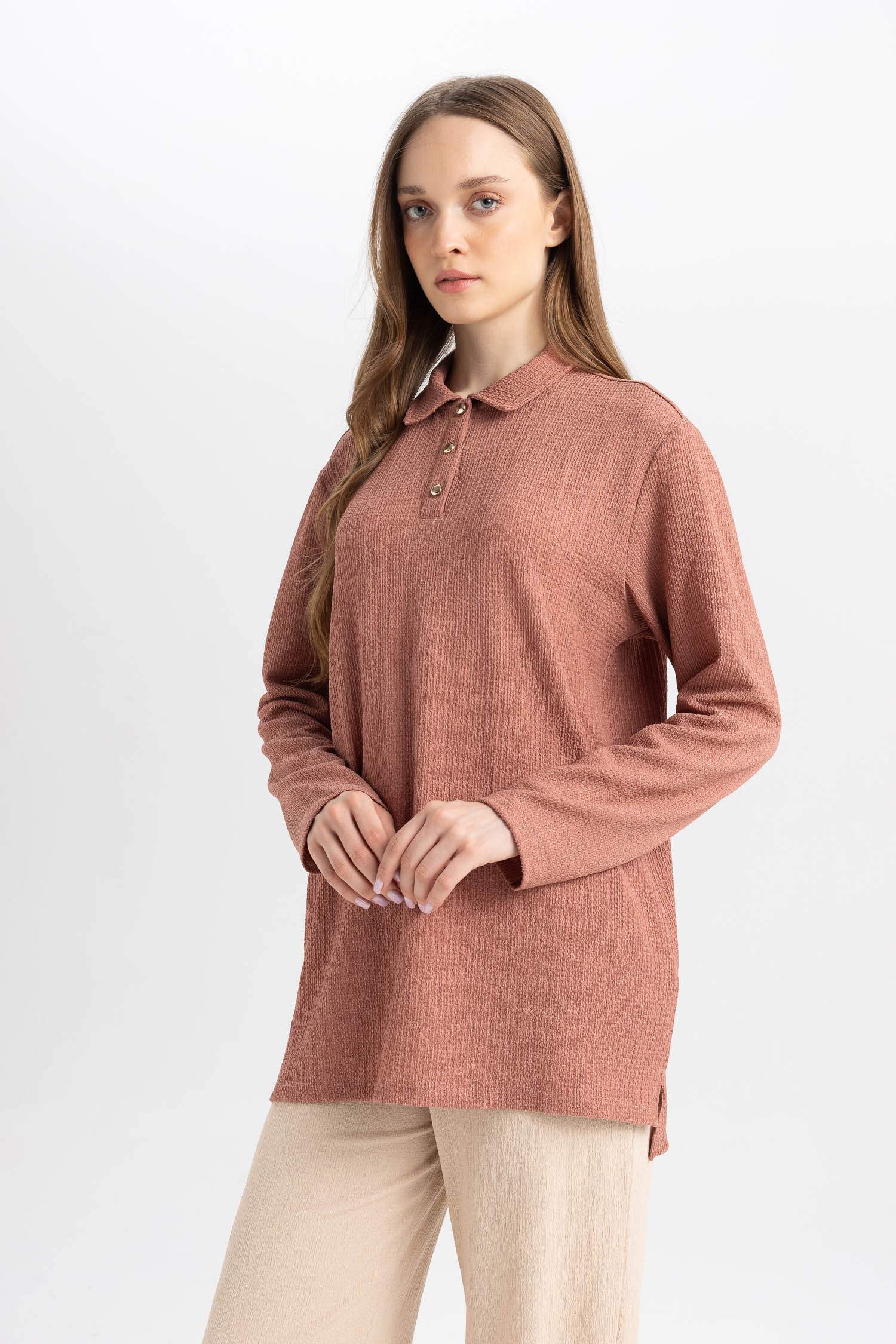 Regular Fit Polo Shirt Long Sleeve Tunic