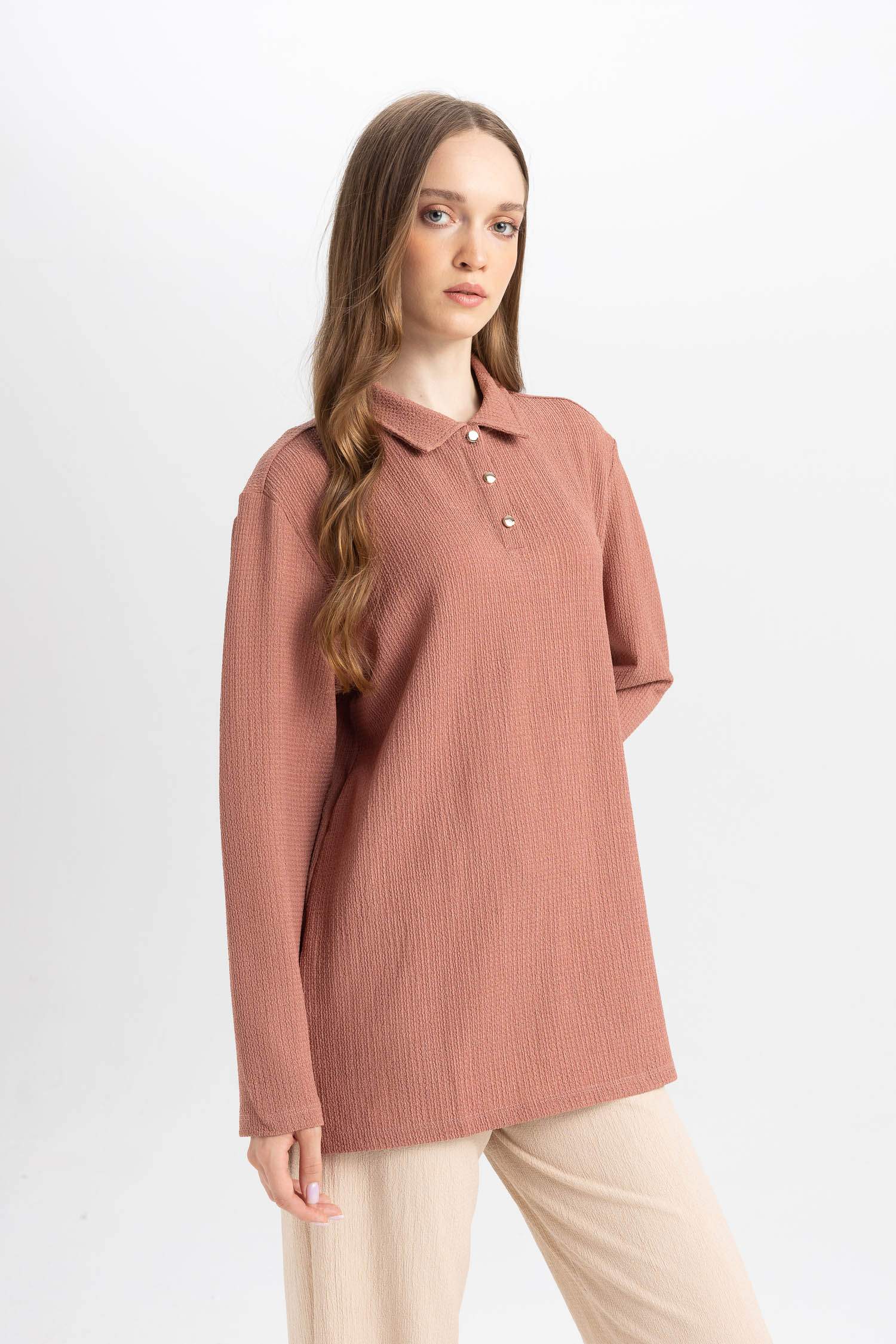 Regular Fit Polo Shirt Long Sleeve Tunic
