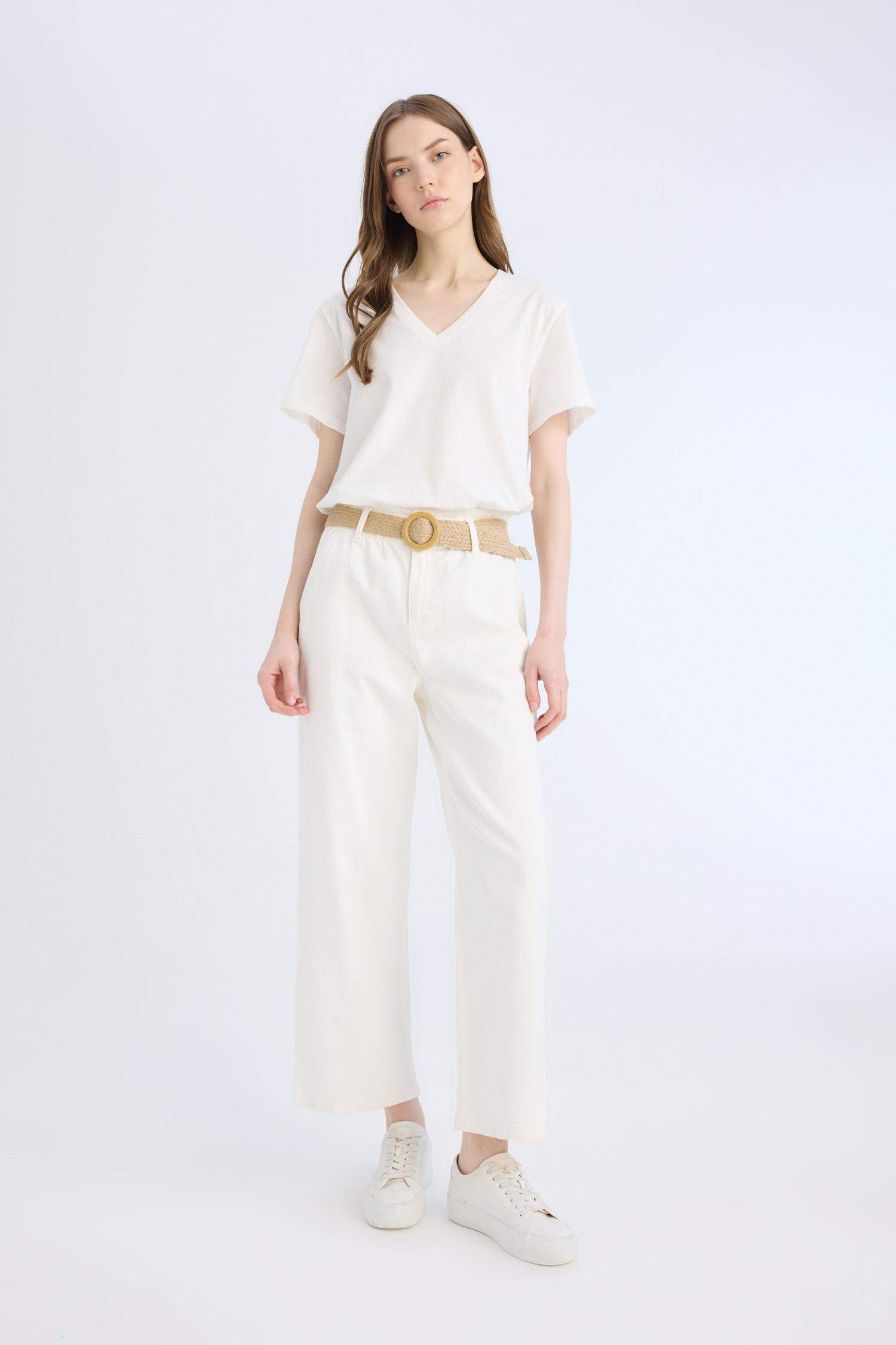 Paperbag High Waist Double Leg Gabardine Trousers