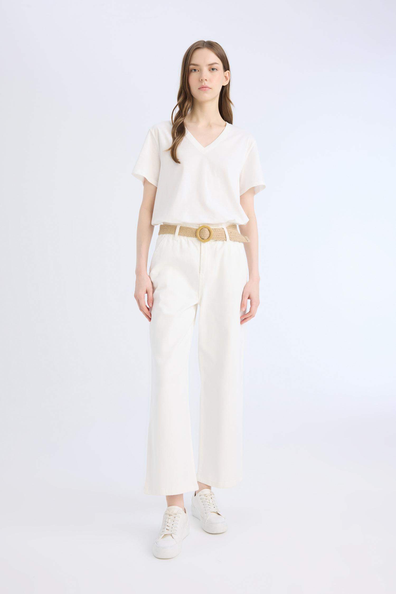 Paperbag High Waist Double Leg Gabardine Trousers