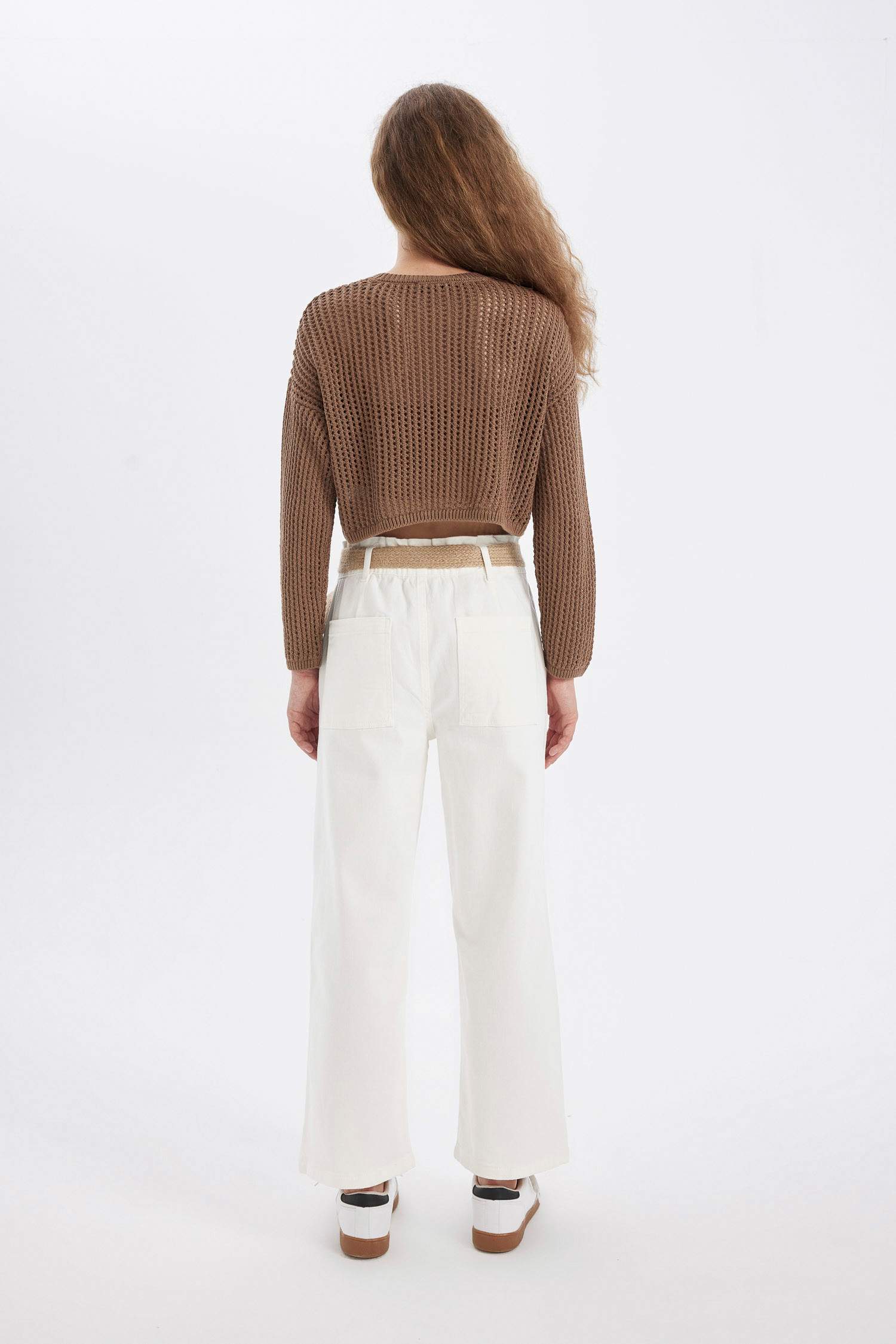 Paperbag High Waist Double Leg Gabardine Trousers