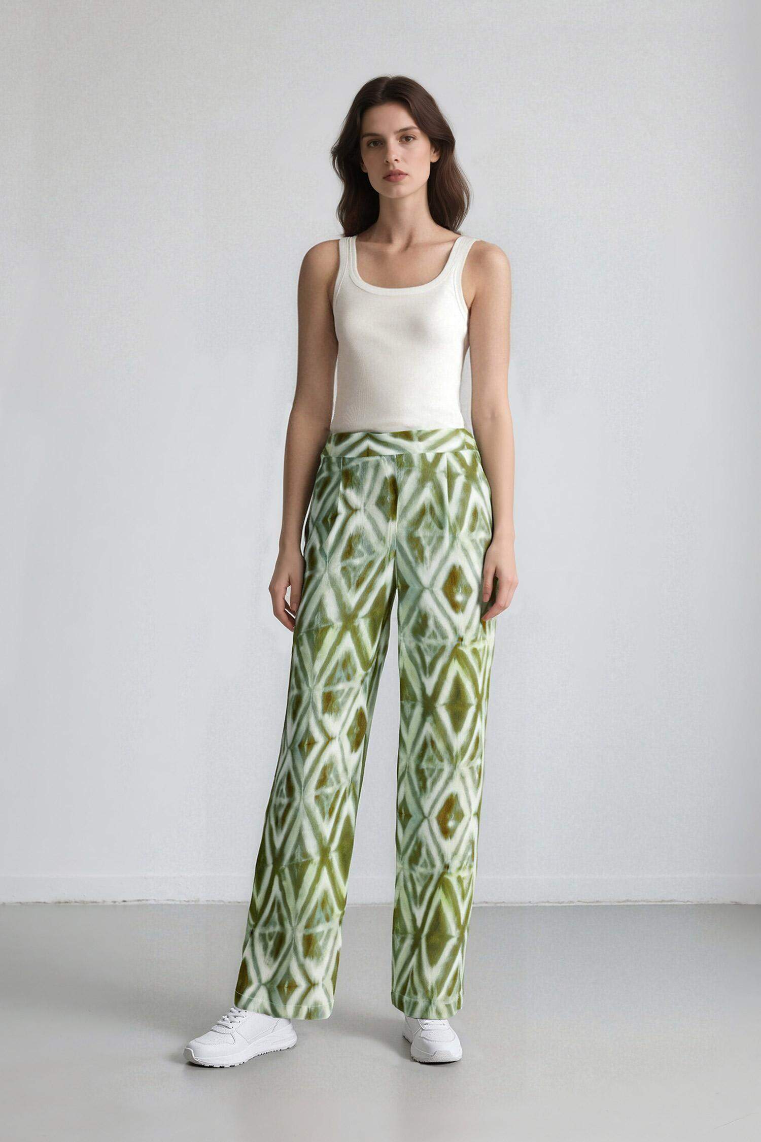 سروال فيسكوز كرنكيل قصة مريحة واسع برجل واسع