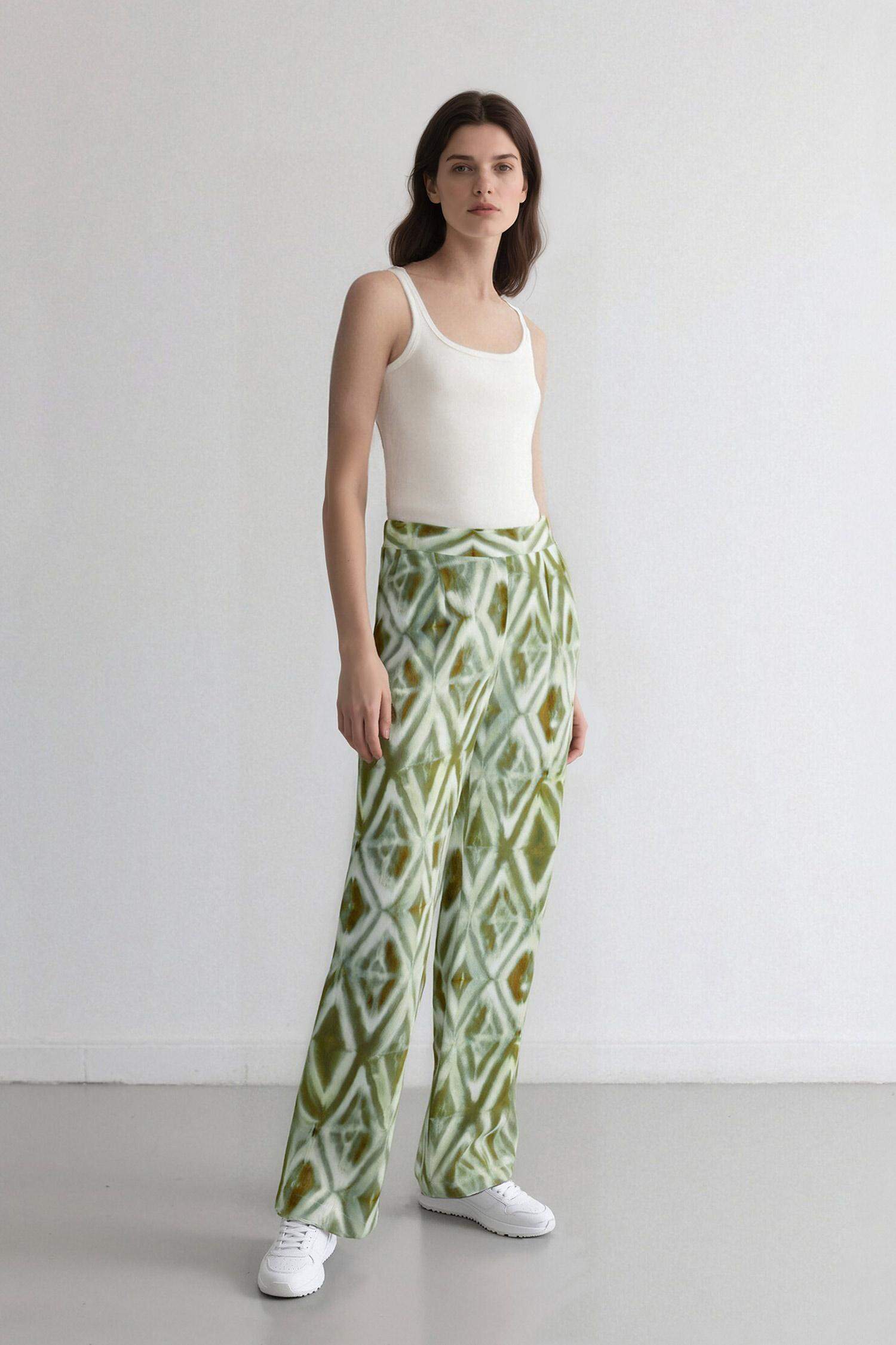 سروال فيسكوز كرنكيل قصة مريحة واسع برجل واسع