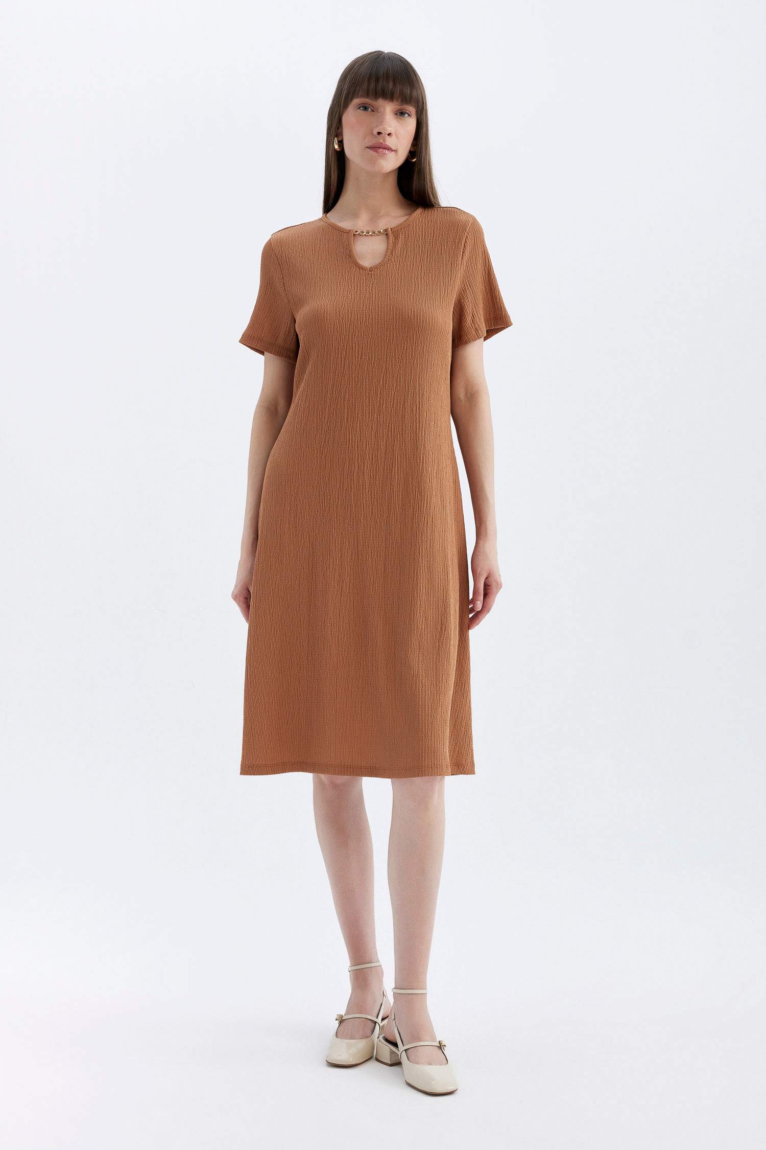 Regular Fit Crew Neck Wrap Midi Dress