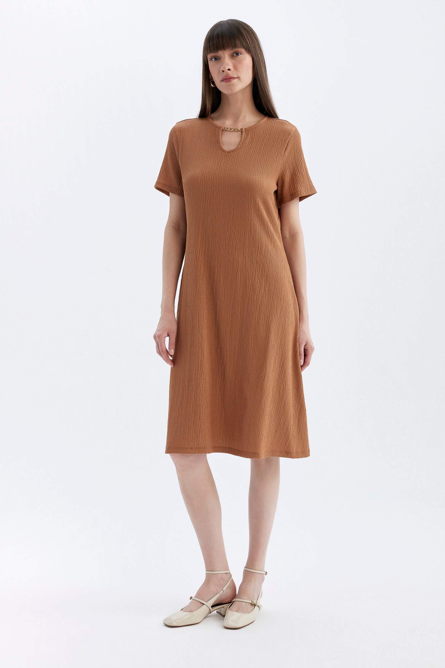 Regular Fit Crew Neck Wrap Midi Dress