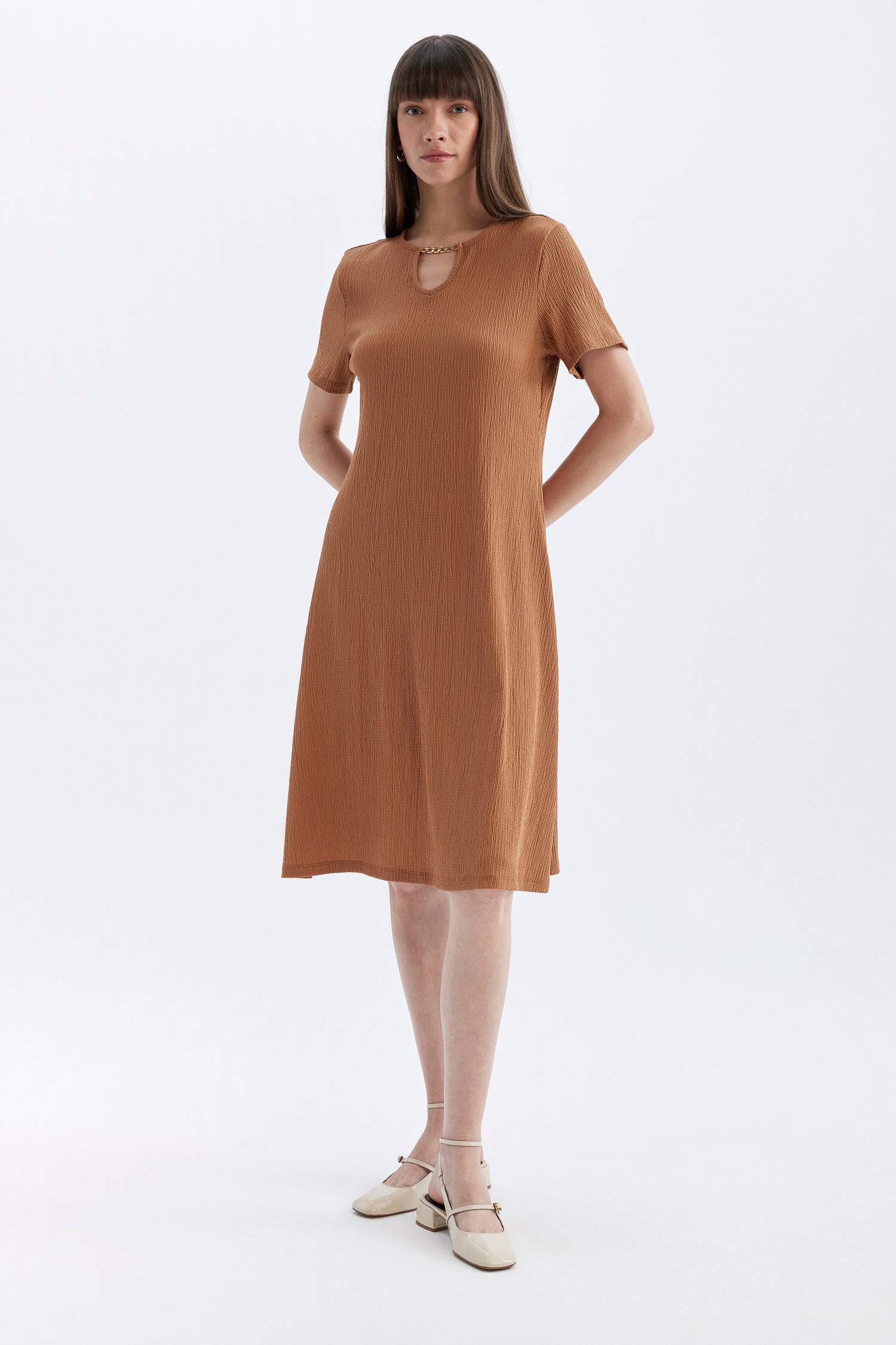 Regular Fit Crew Neck Wrap Midi Dress