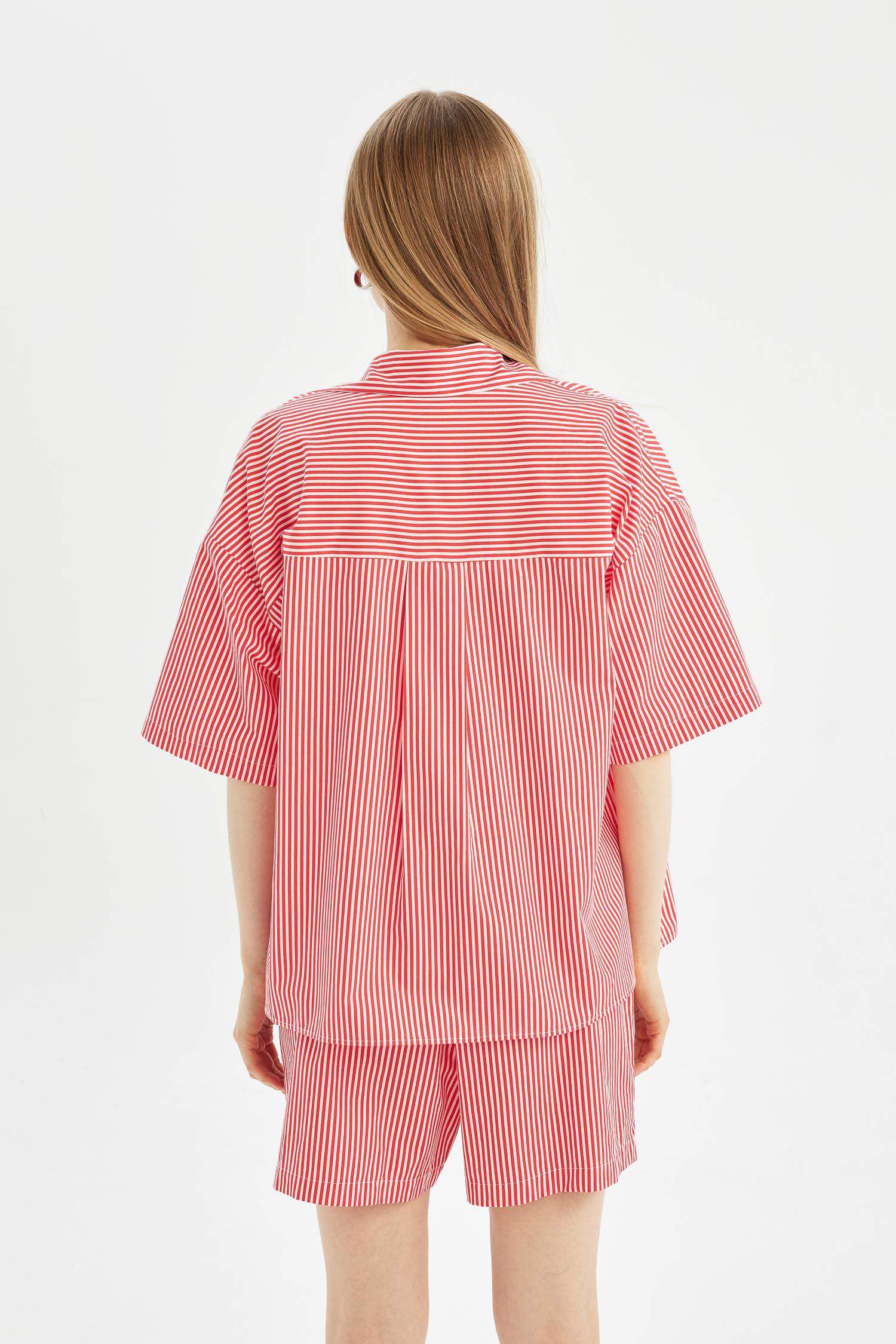 Oversize Striped Poplin Short Sleeve Shirt