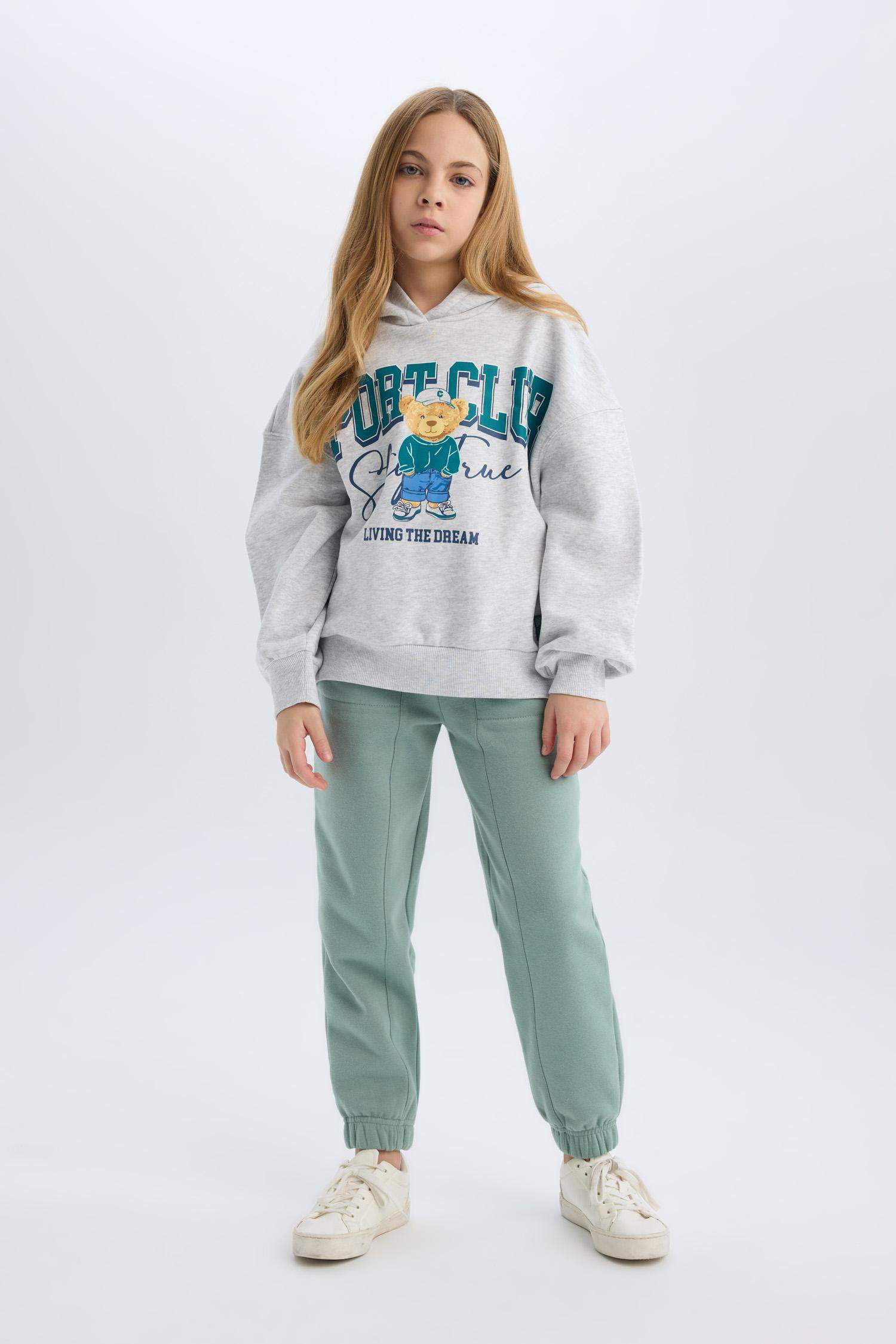 Kız Çocuk Beli Paçası Lastikli Cepli Basic Düz Jogger Eşofman Altı