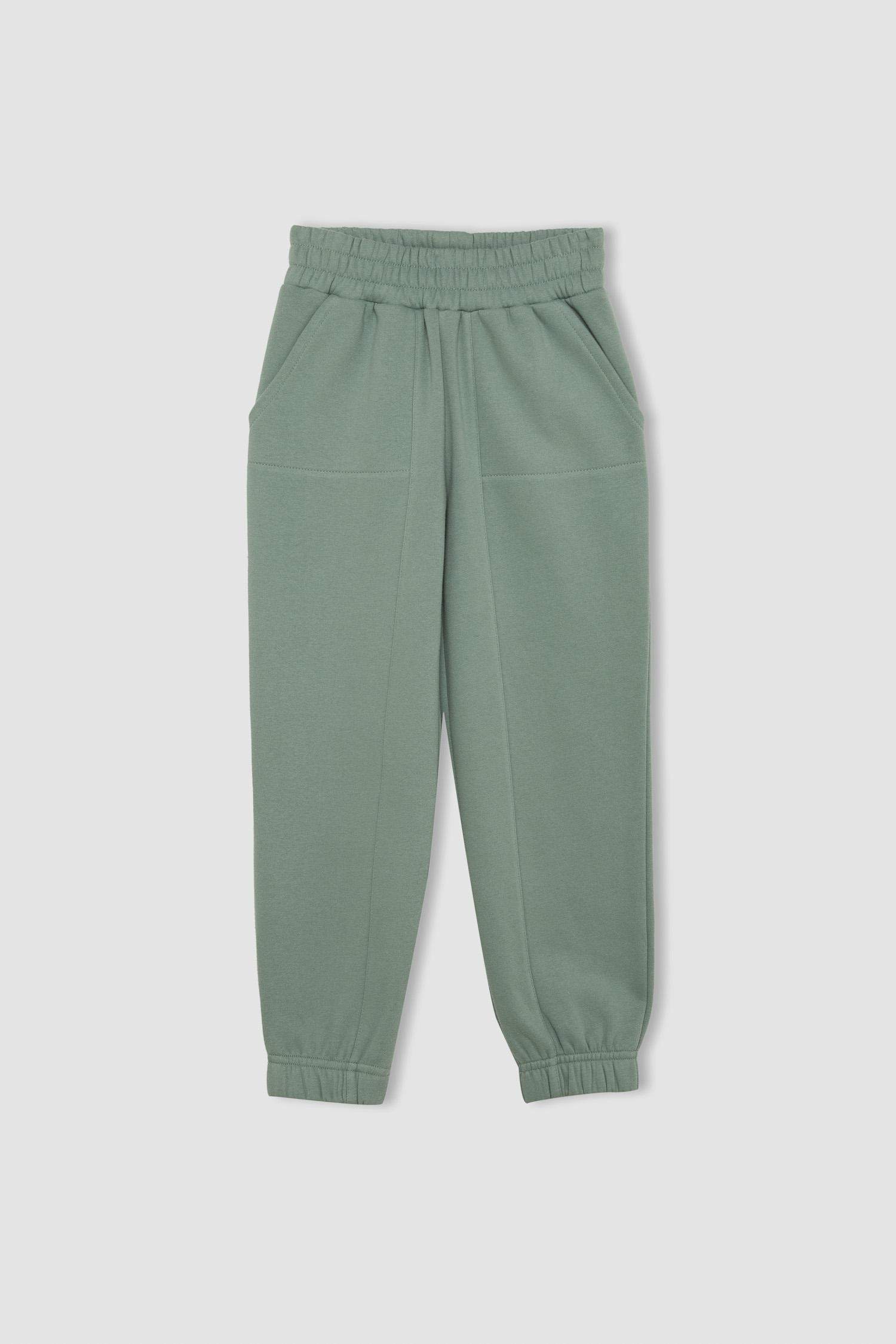 Kız Çocuk Beli Paçası Lastikli Cepli Basic Düz Jogger Eşofman Altı