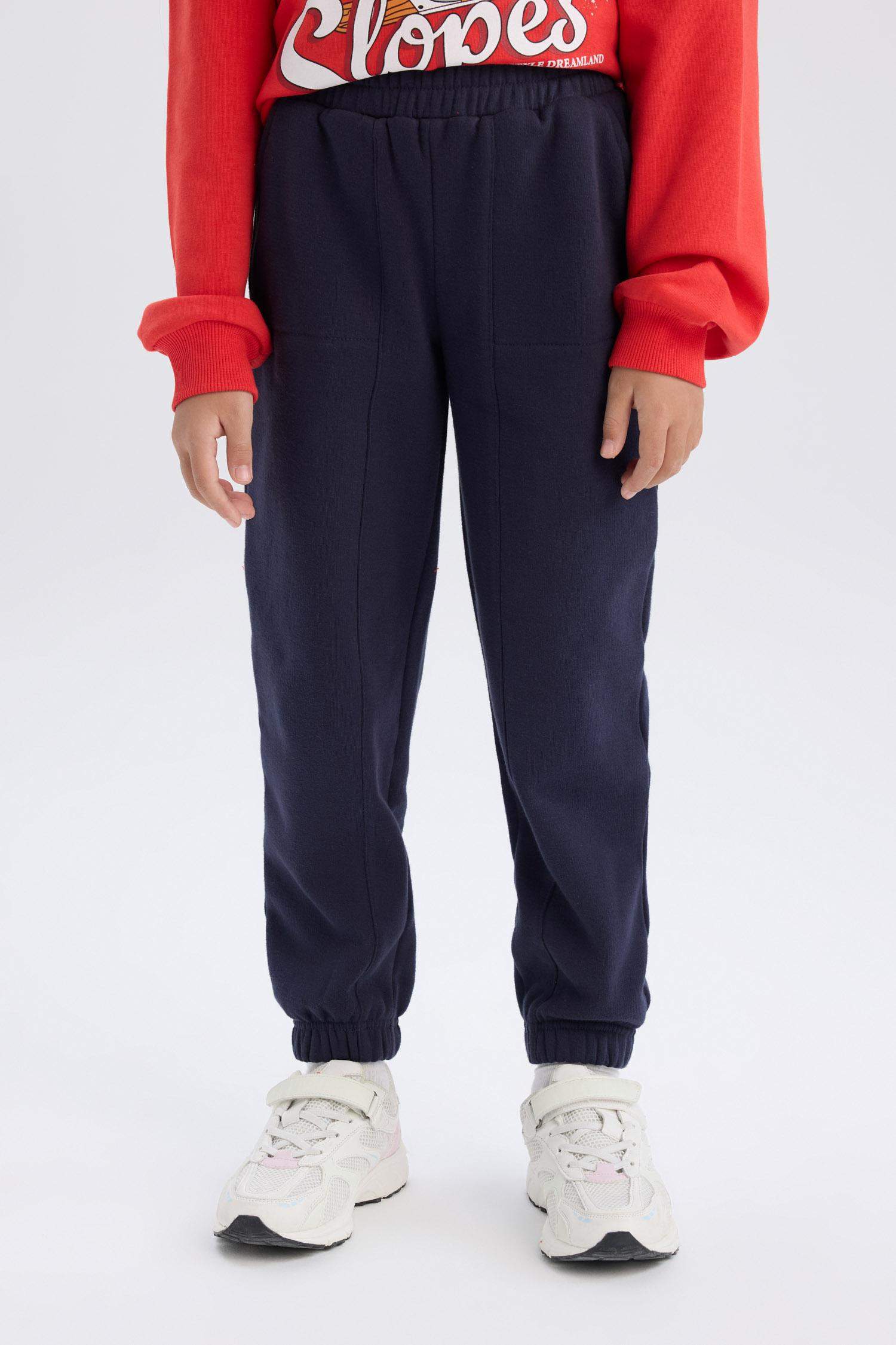 Kız Çocuk Beli Paçası Lastikli Cepli Basic Düz Jogger Eşofman Altı