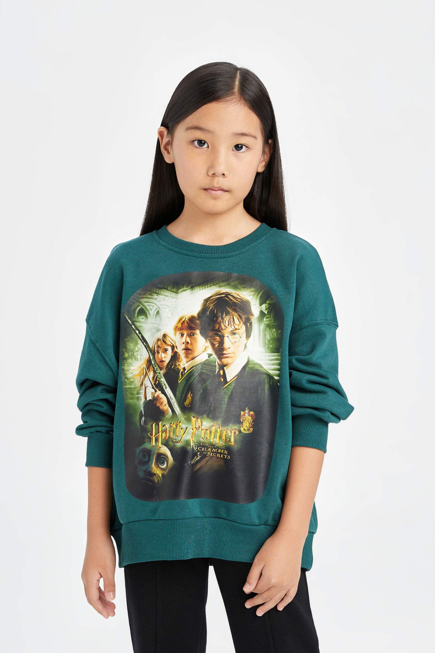 Kız Çocuk Harry Potter Oversize Geniş Kalıp Bisiklet Yaka Sweatshirt