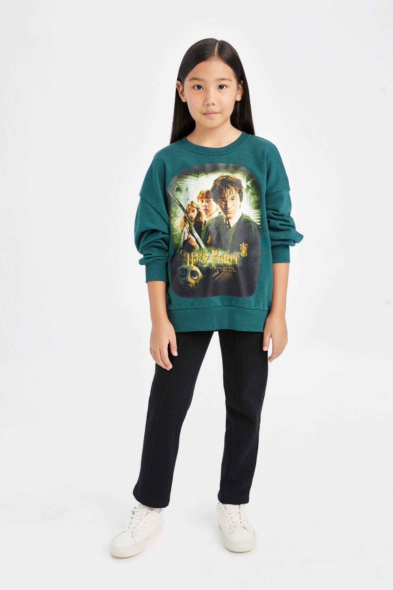 Kız Çocuk Harry Potter Oversize Geniş Kalıp Bisiklet Yaka Sweatshirt