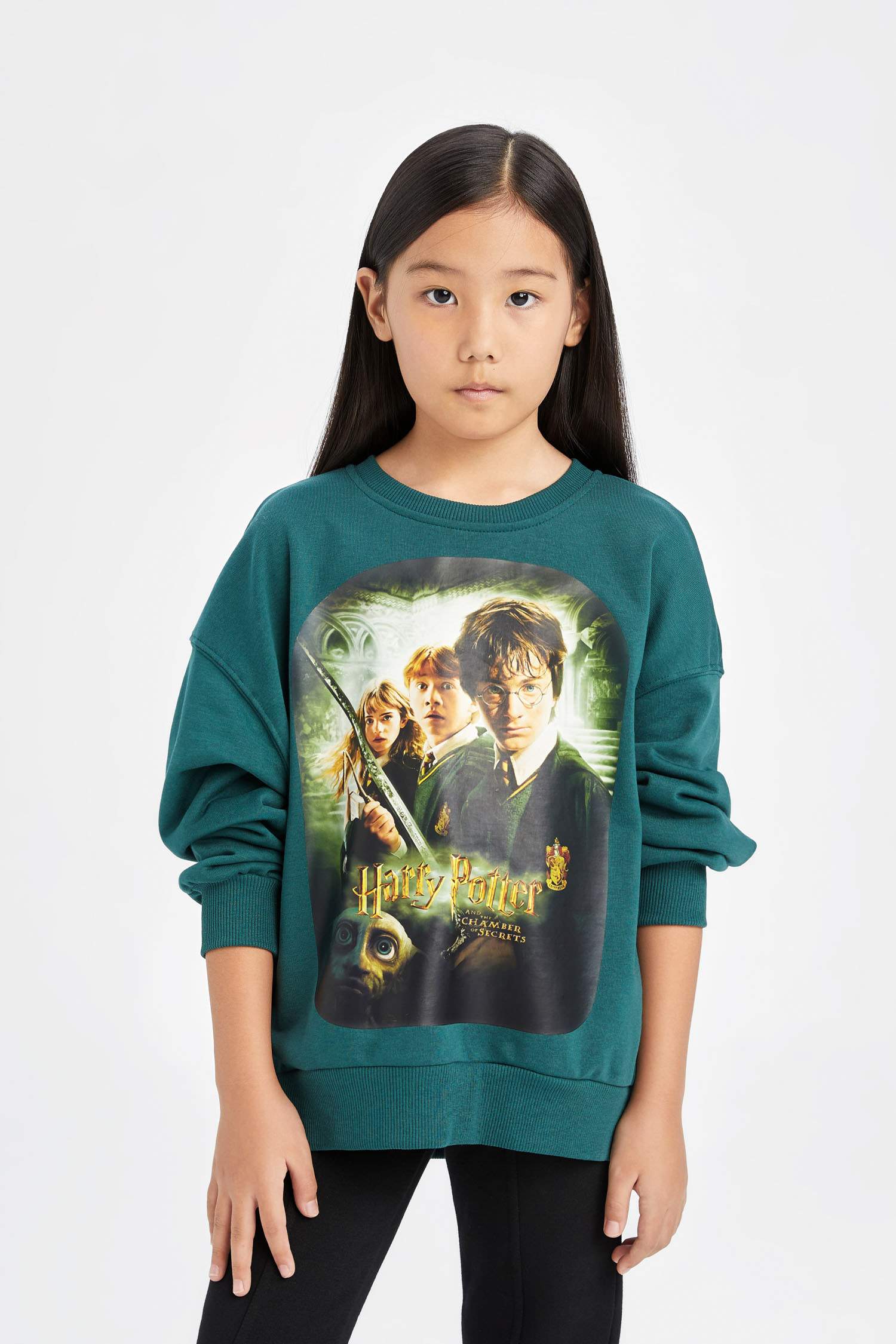Kız Çocuk Harry Potter Oversize Geniş Kalıp Bisiklet Yaka Sweatshirt