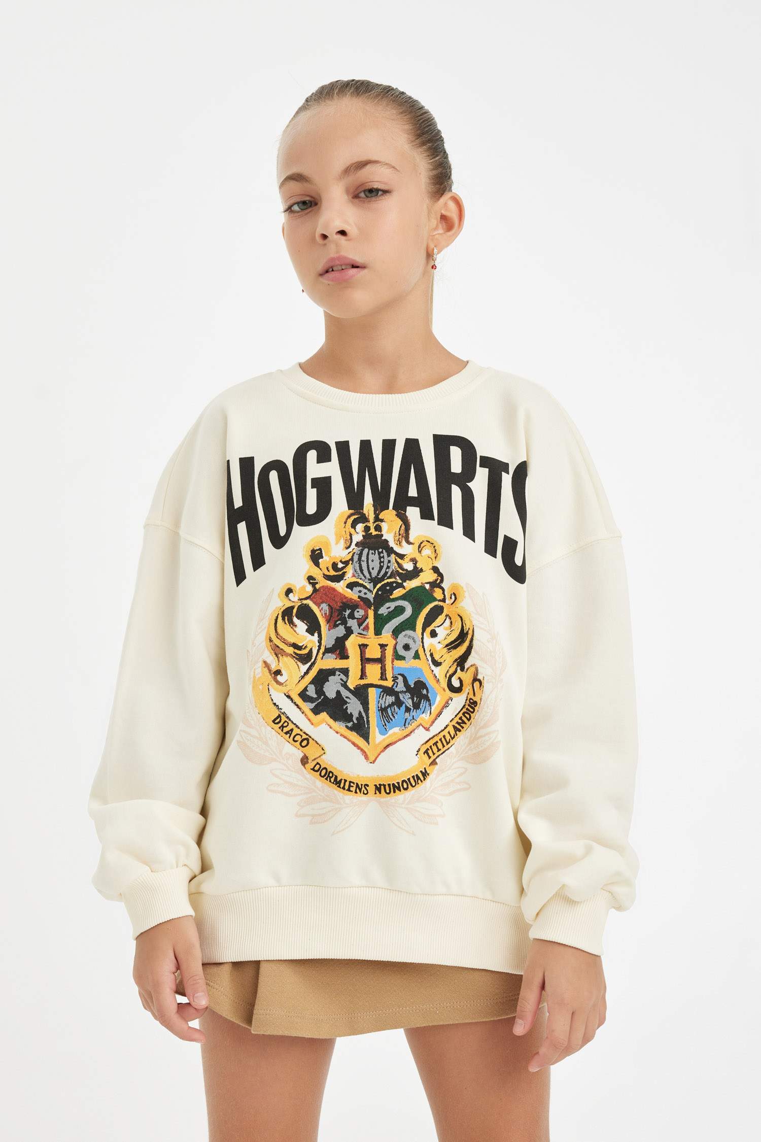 Kız Çocuk Harry Potter Oversize Geniş Kalıp Bisiklet Yaka Sweatshirt