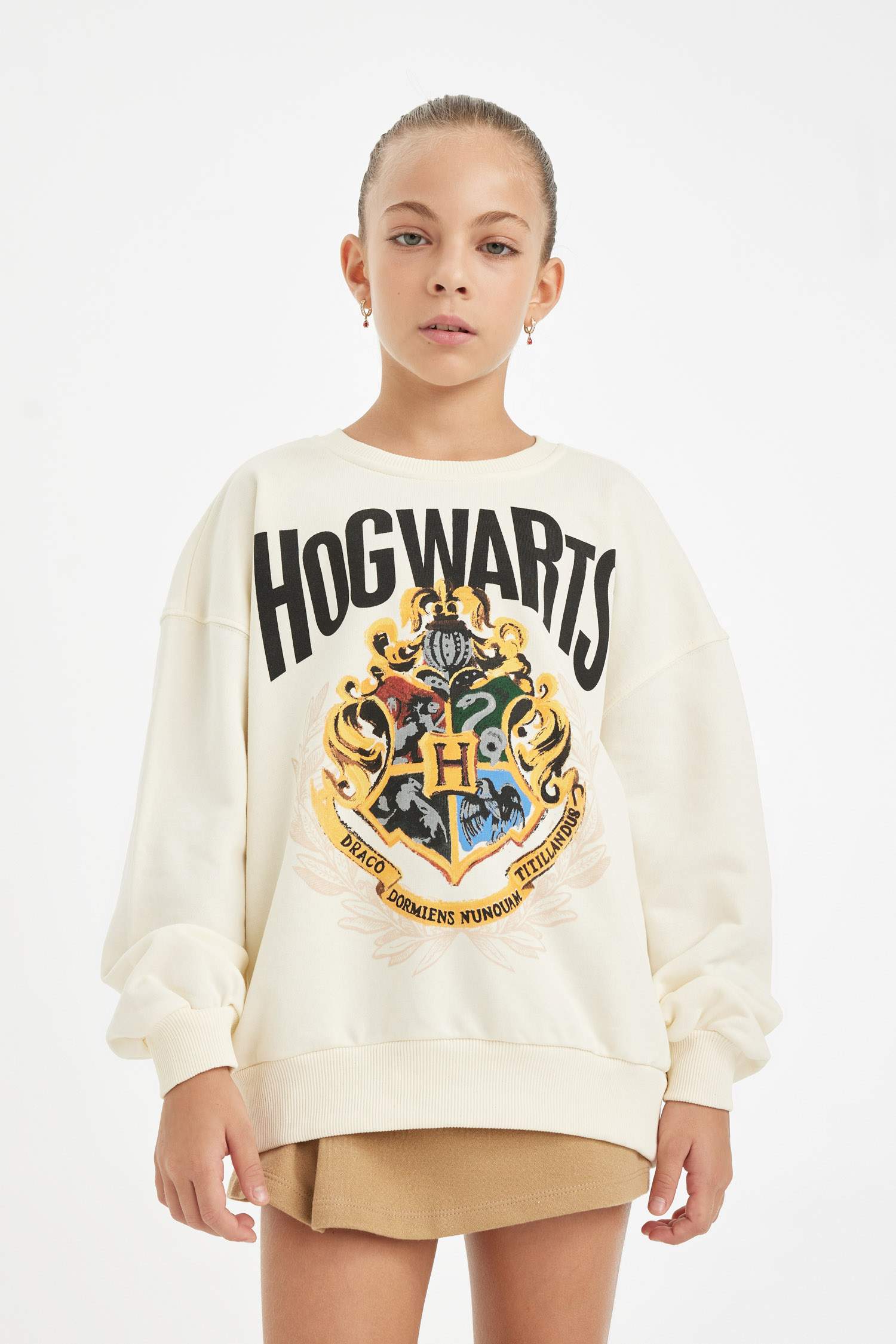 Kız Çocuk Harry Potter Oversize Geniş Kalıp Bisiklet Yaka Sweatshirt