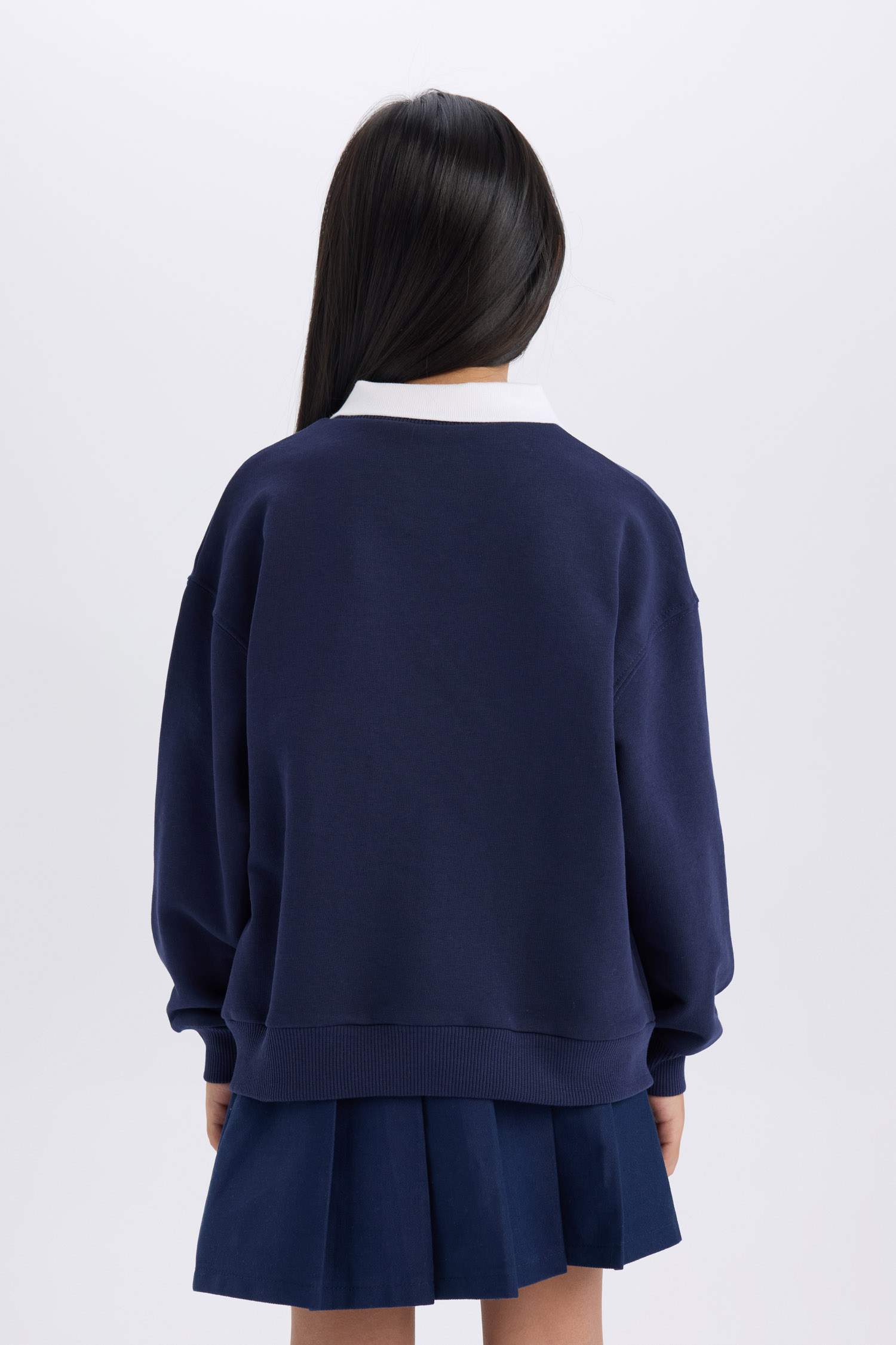 Girl Relax Fit Polo Neck Printed Sweatshirt