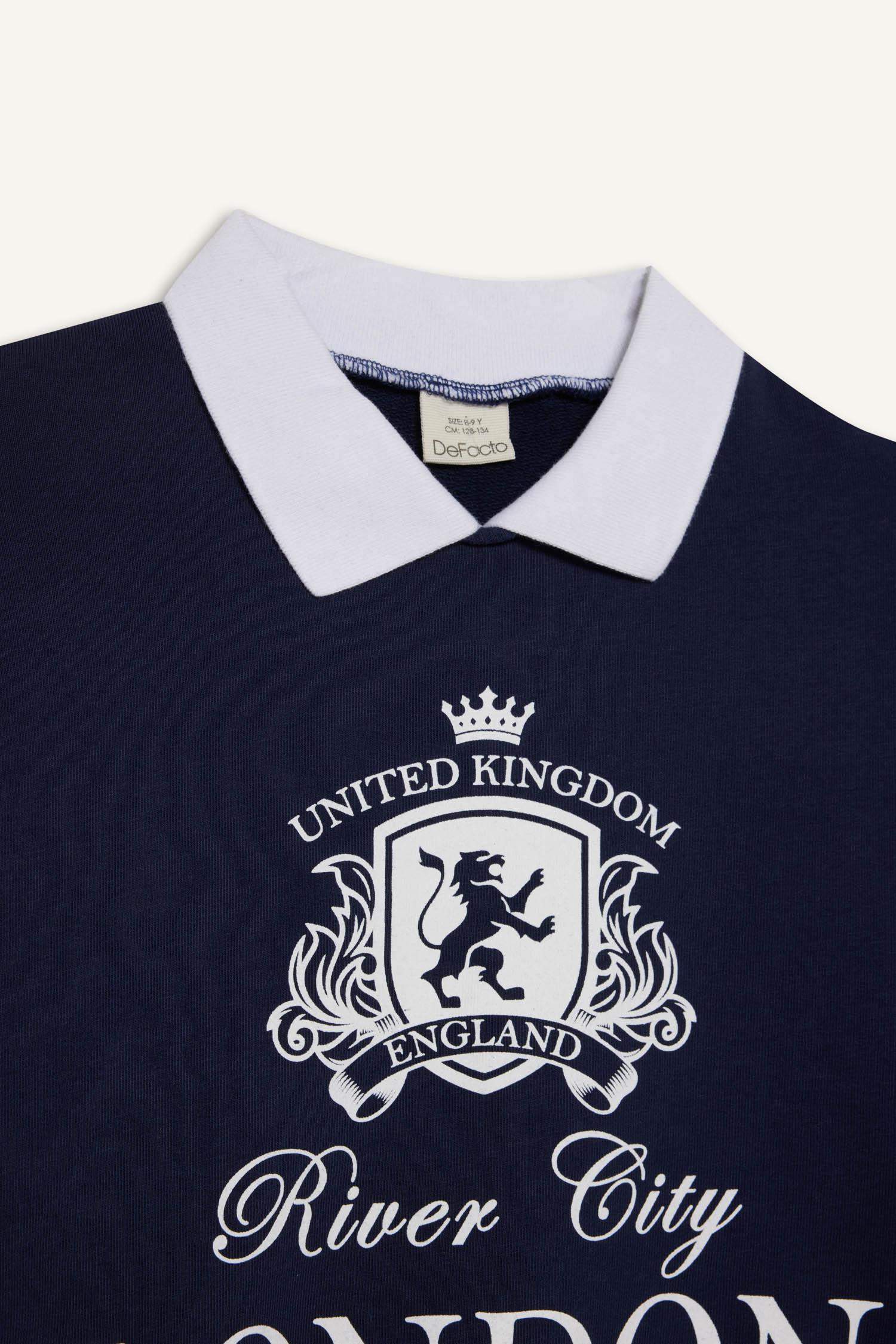 Girl Relax Fit Polo Neck Printed Sweatshirt