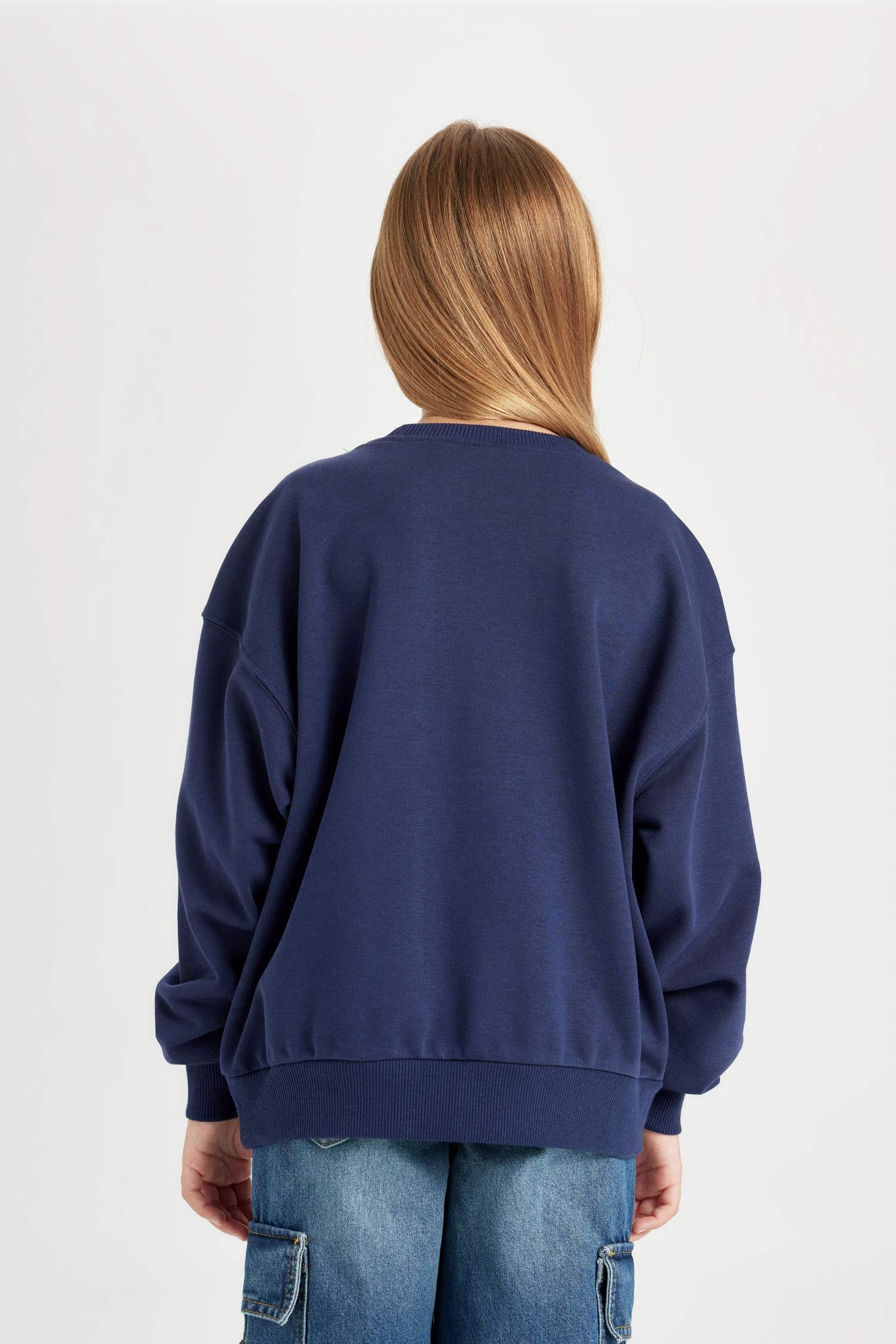 Kız Çocuk Lacivert Harry Potter Relax Fit Bisiklet Yaka Sweatshirt