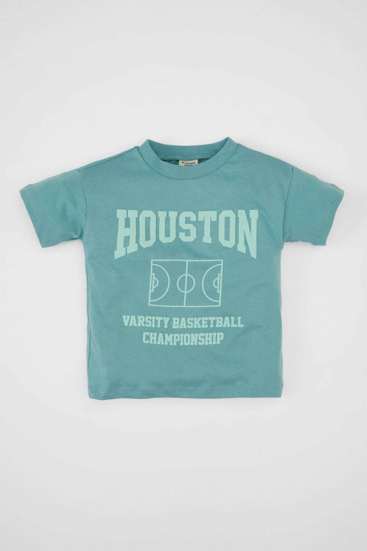 Erkek Bebek Bisiklet Yaka Baskılı Kısa Kollu Tişört