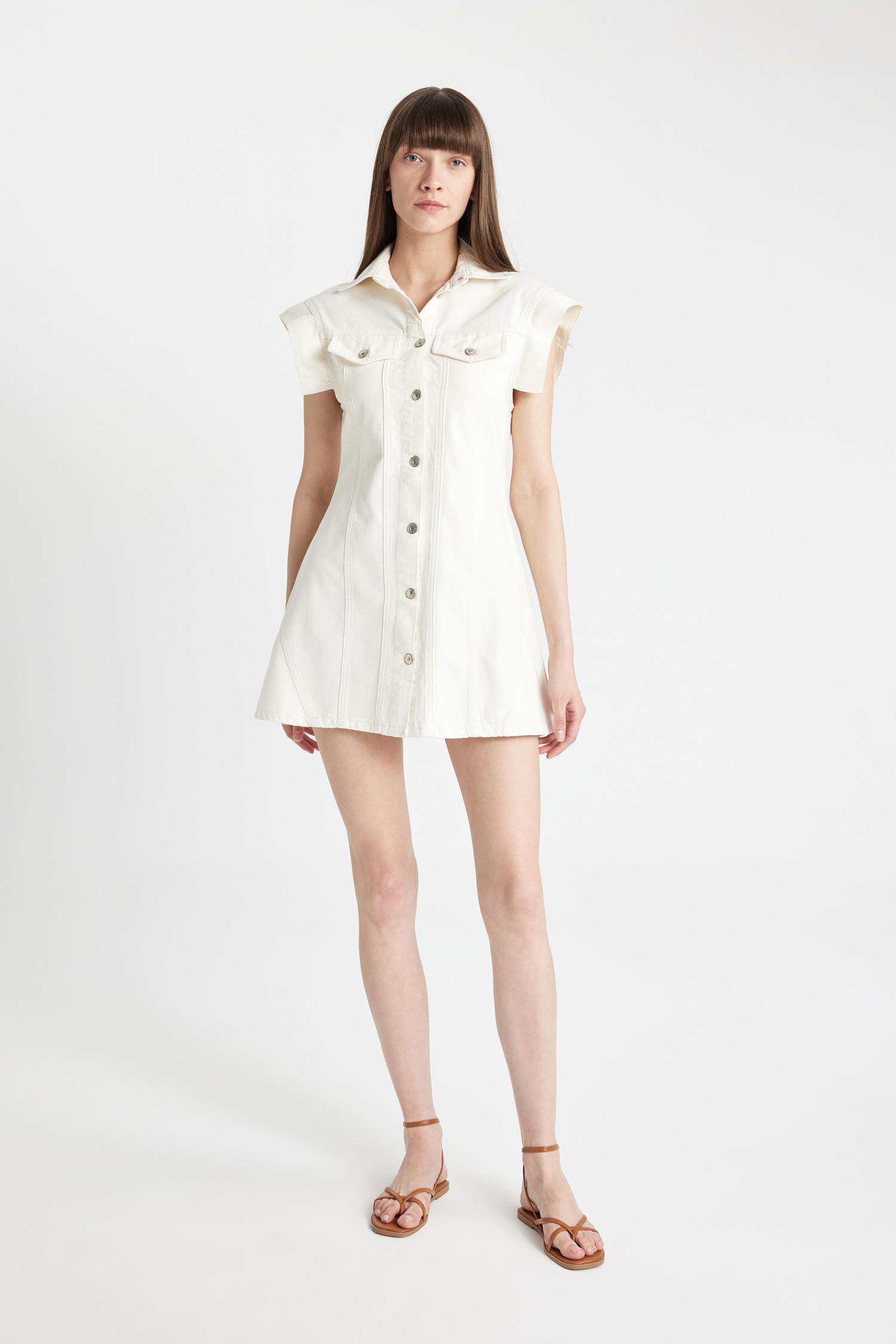 Fashion Fit Kolsuz Beyaz Mini Jean Elbise