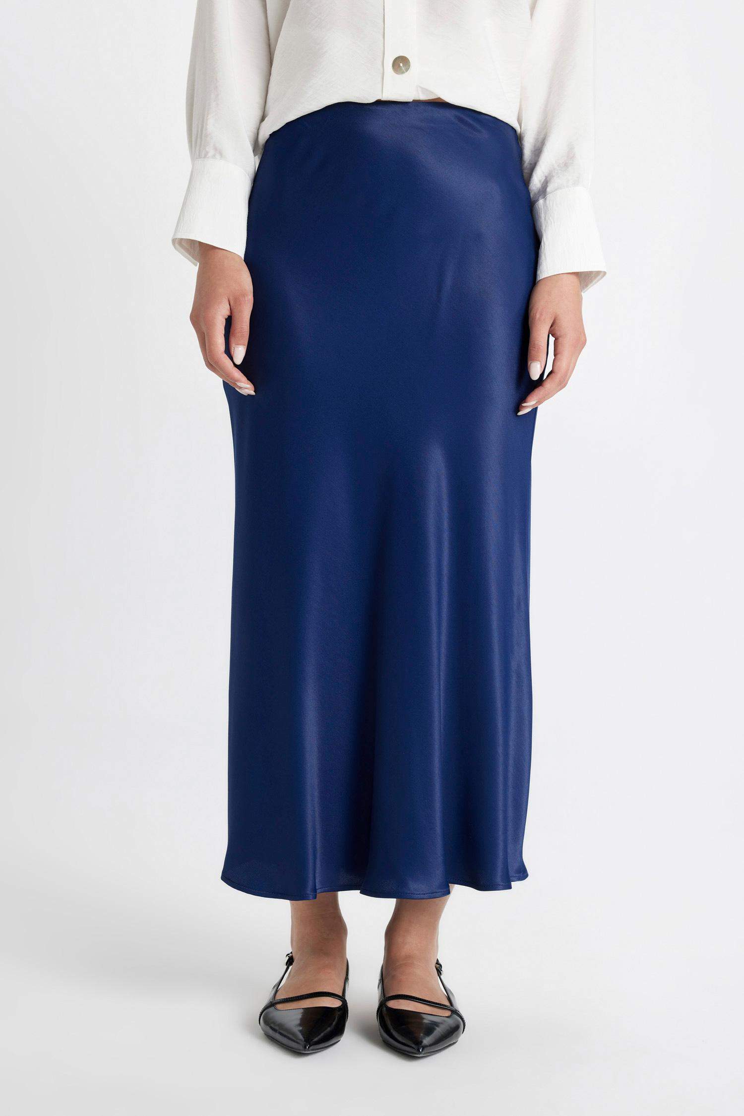 A Kesim Basic Düz Saten Maxi Etek