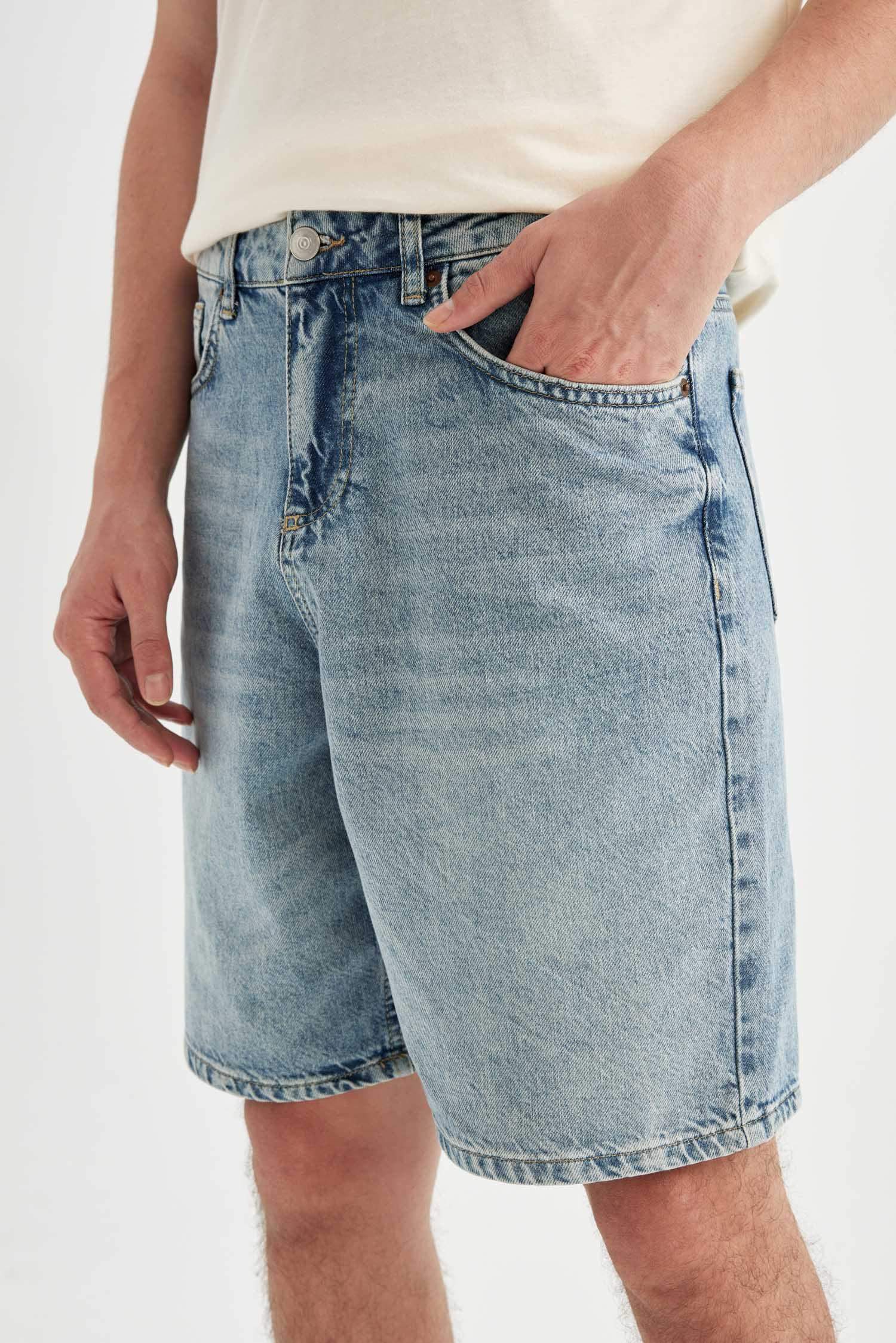 %100 Pamuk Straight Fit Jean Bermuda Şort