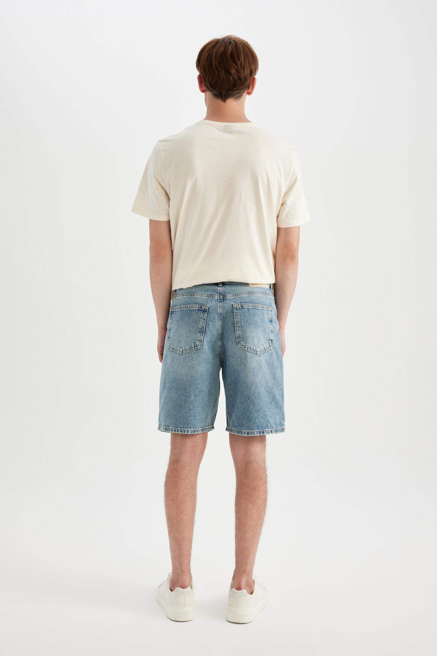 %100 Pamuk Straight Fit Jean Bermuda Şort