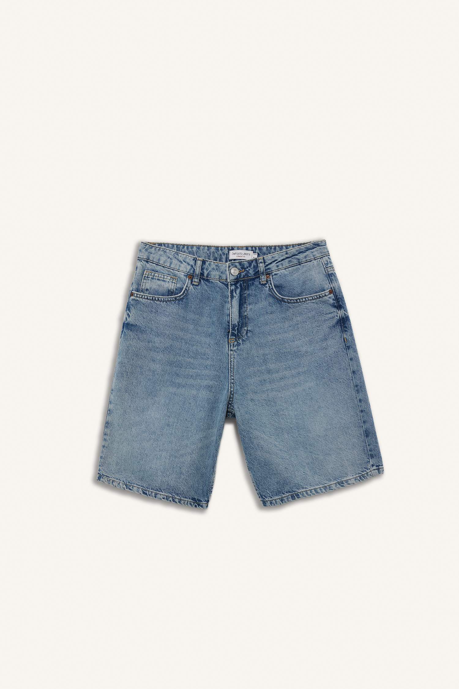 %100 Pamuk Straight Fit Jean Bermuda Şort